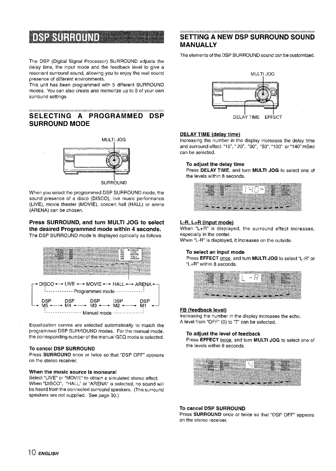 Aiwa XR-M1000 manual Selecting a Programmed DSP Surround Mode 