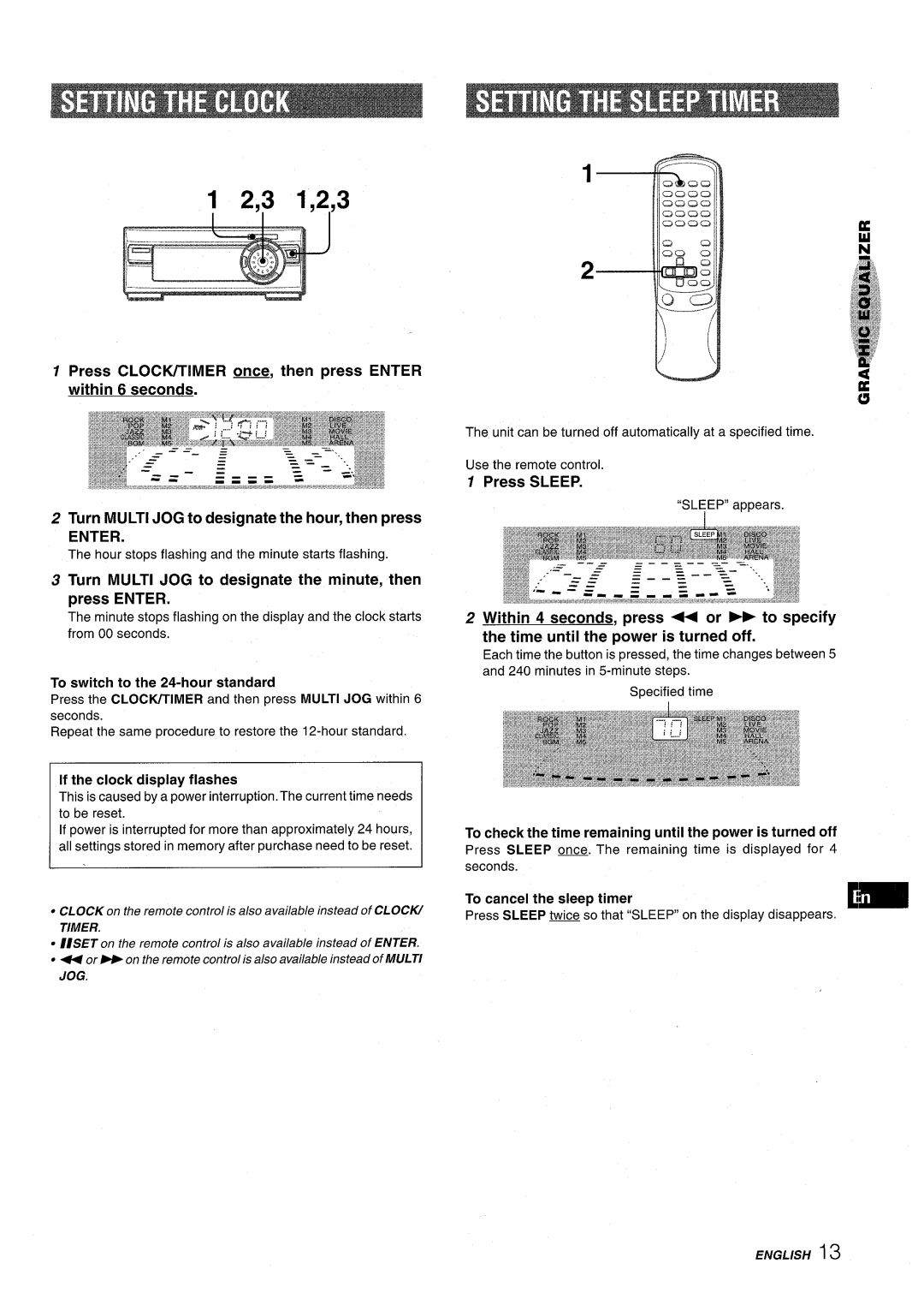 Aiwa XR-M1000 Turn Multi JOG to designate the minute, then press Enter, To switch to the 24-hour standard, Press Sleep 