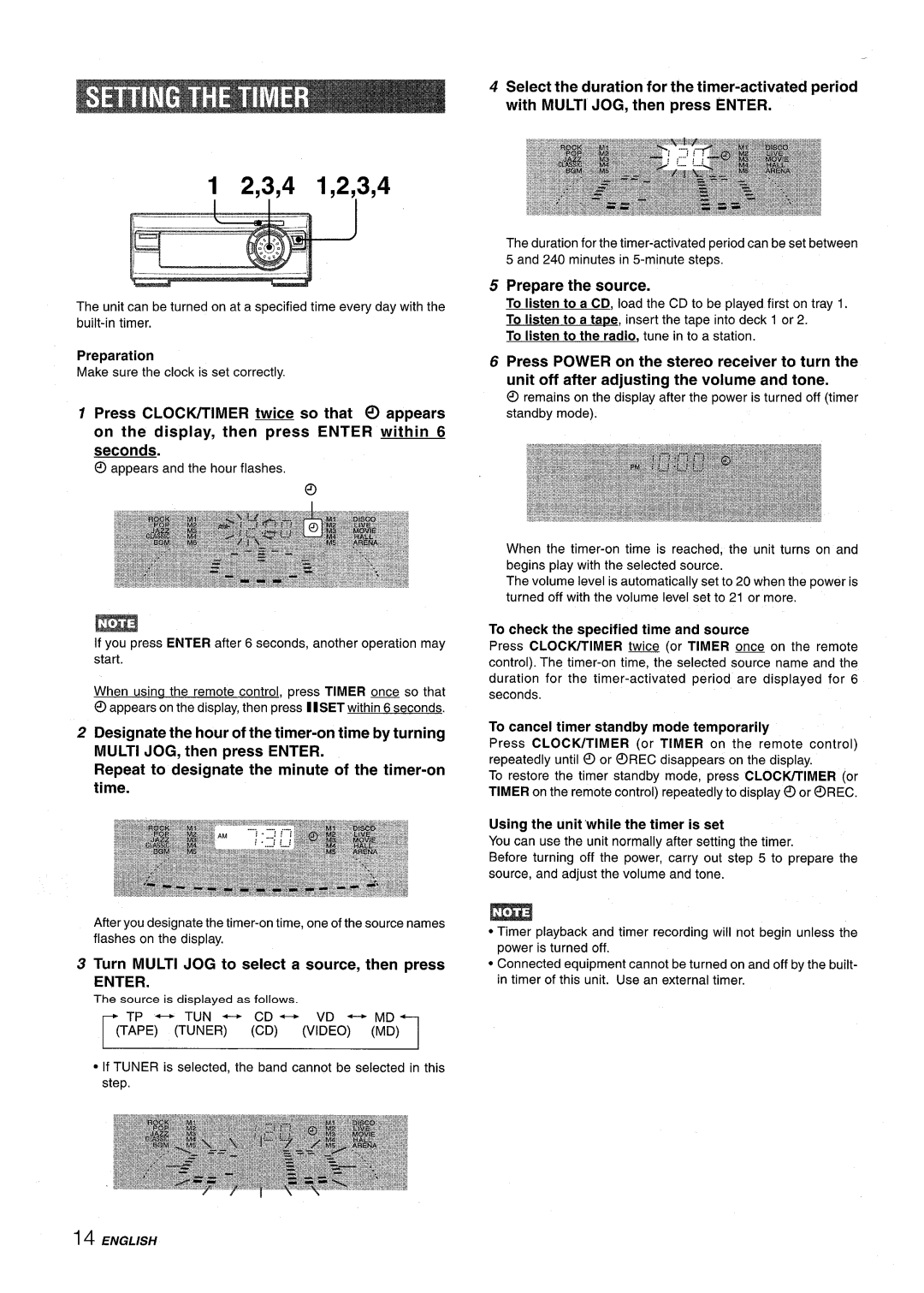 Aiwa XR-M1000 manual Preparation, Turn Multi JOG to select a source, then press, Prepare the source 