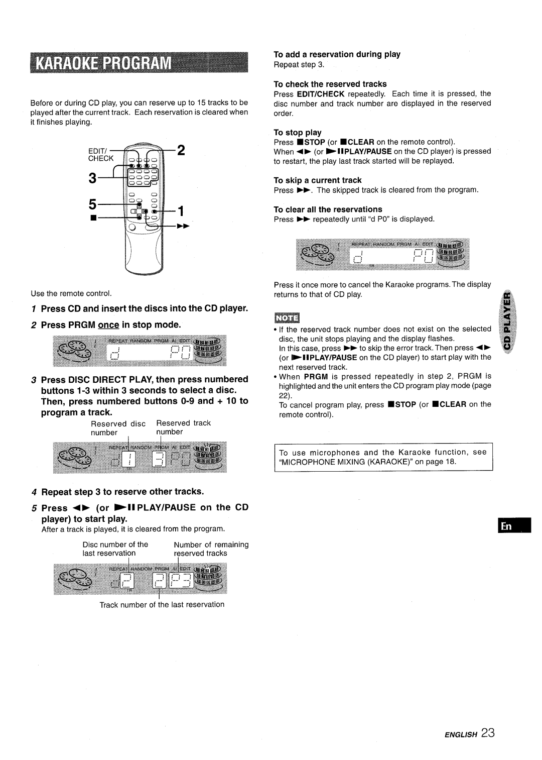 Aiwa XR-M1000 manual To add a reservation during play, To check the reserved tracks, To stop play, To skip a current track 