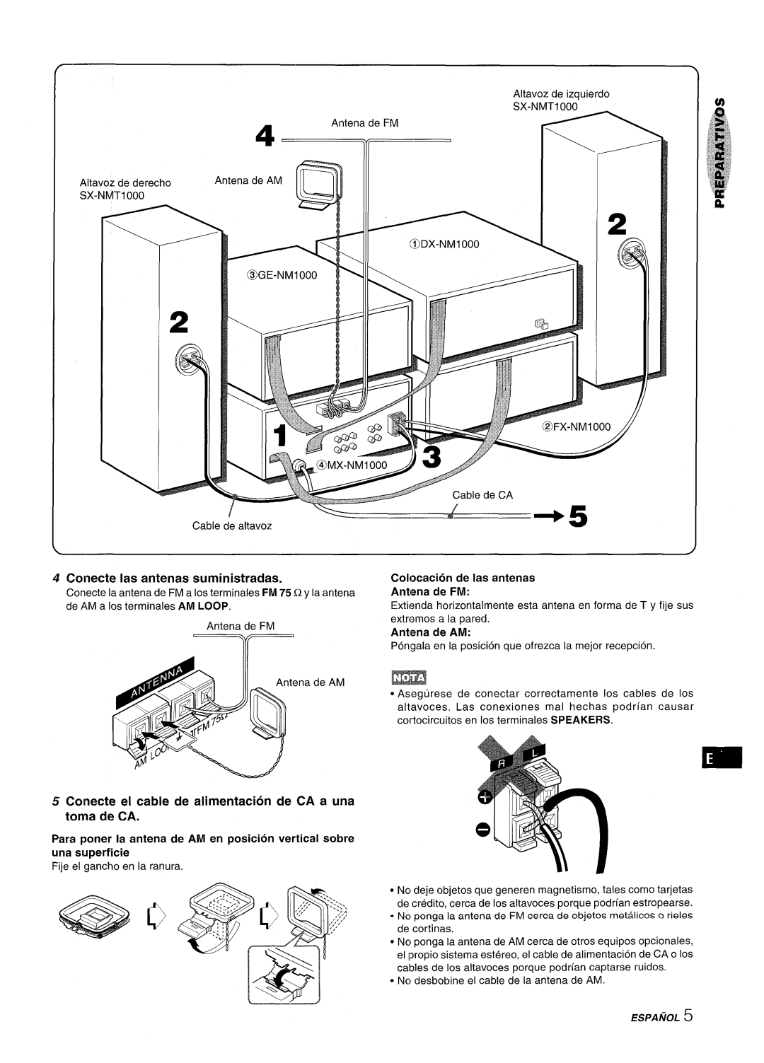 Aiwa XR-M1000 manual Conecte Ias antenas suministradas, Colocacion de Ias antenas Antena de FM 