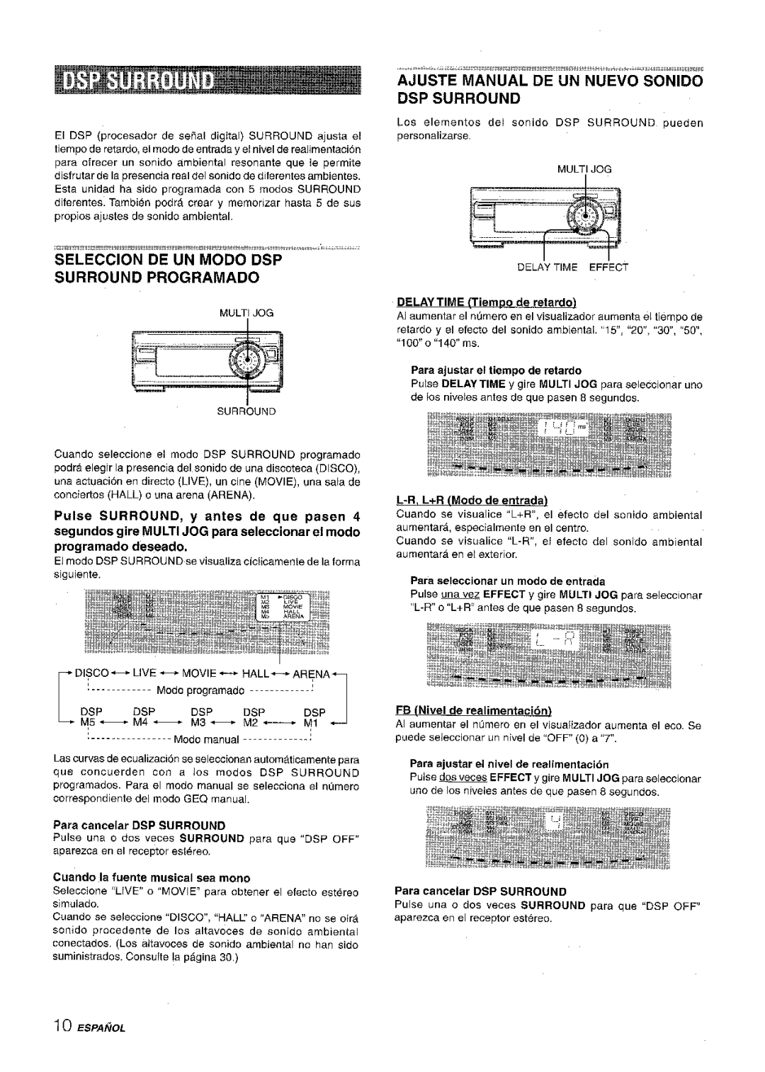 Aiwa XR-M1000 manual Disco Live, Hall Arena, Modo programado RDSP, Dela’Ytime Eff’Ect, Movie 