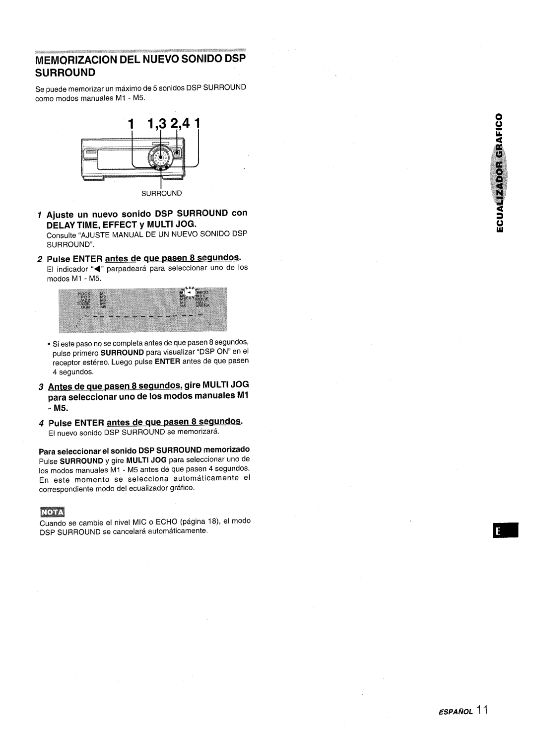 Aiwa XR-M1000 Corno rnodos manuales Ml M5, Consulte Ajustemanual DE UN Nuevo Sonido DSP 