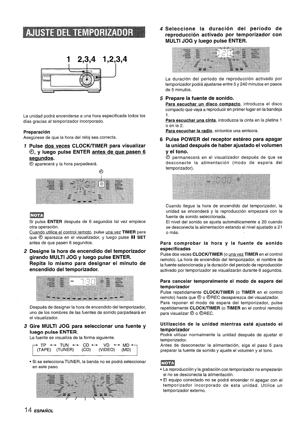 Aiwa XR-M1000 manual Prepare la fuente de sonido, Temporizador, La fuente se visualiza de la forma siguiente 