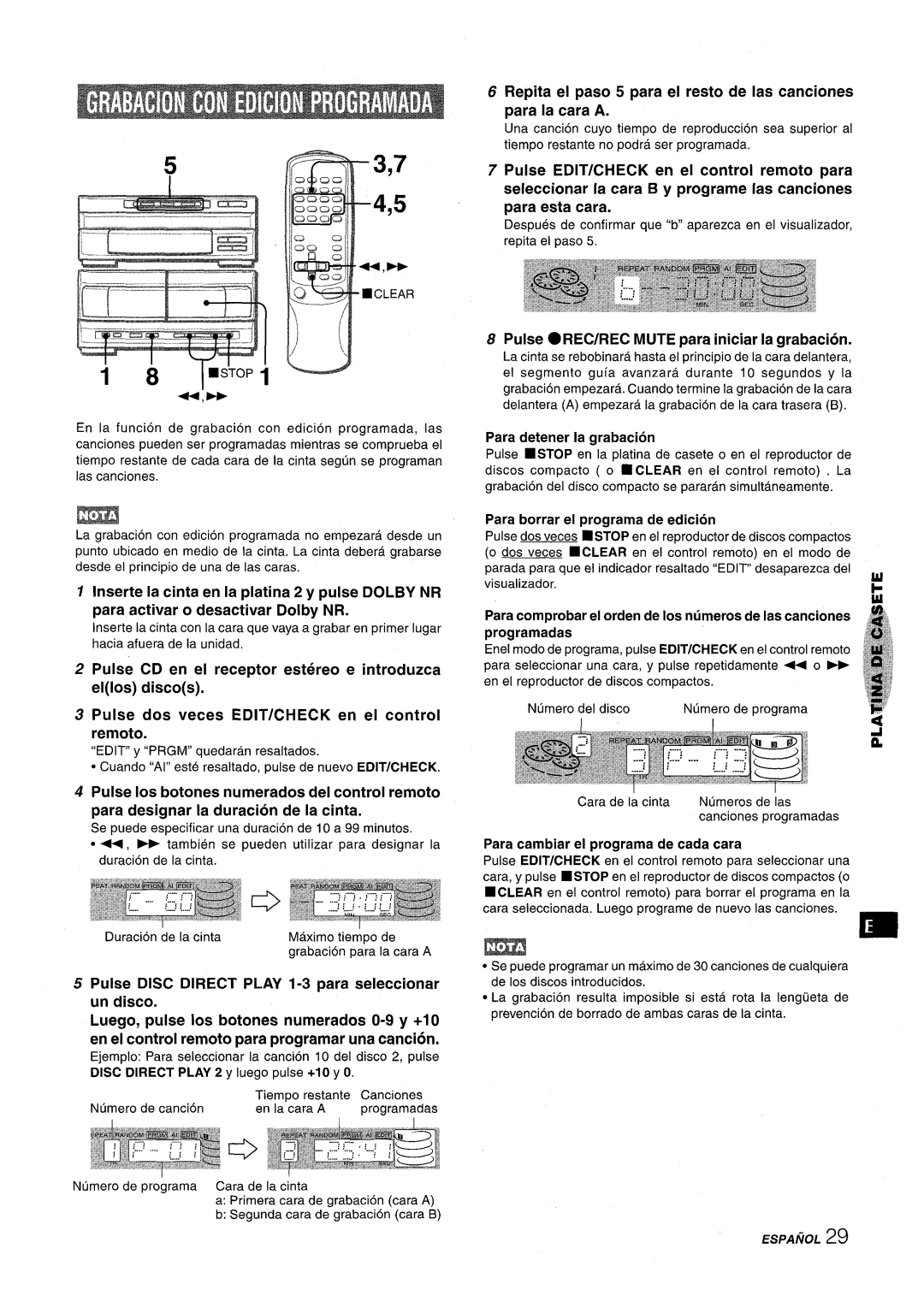 Aiwa XR-M1000 manual Para borrar el programa de edition, Para cambiar el programa de cada cara 