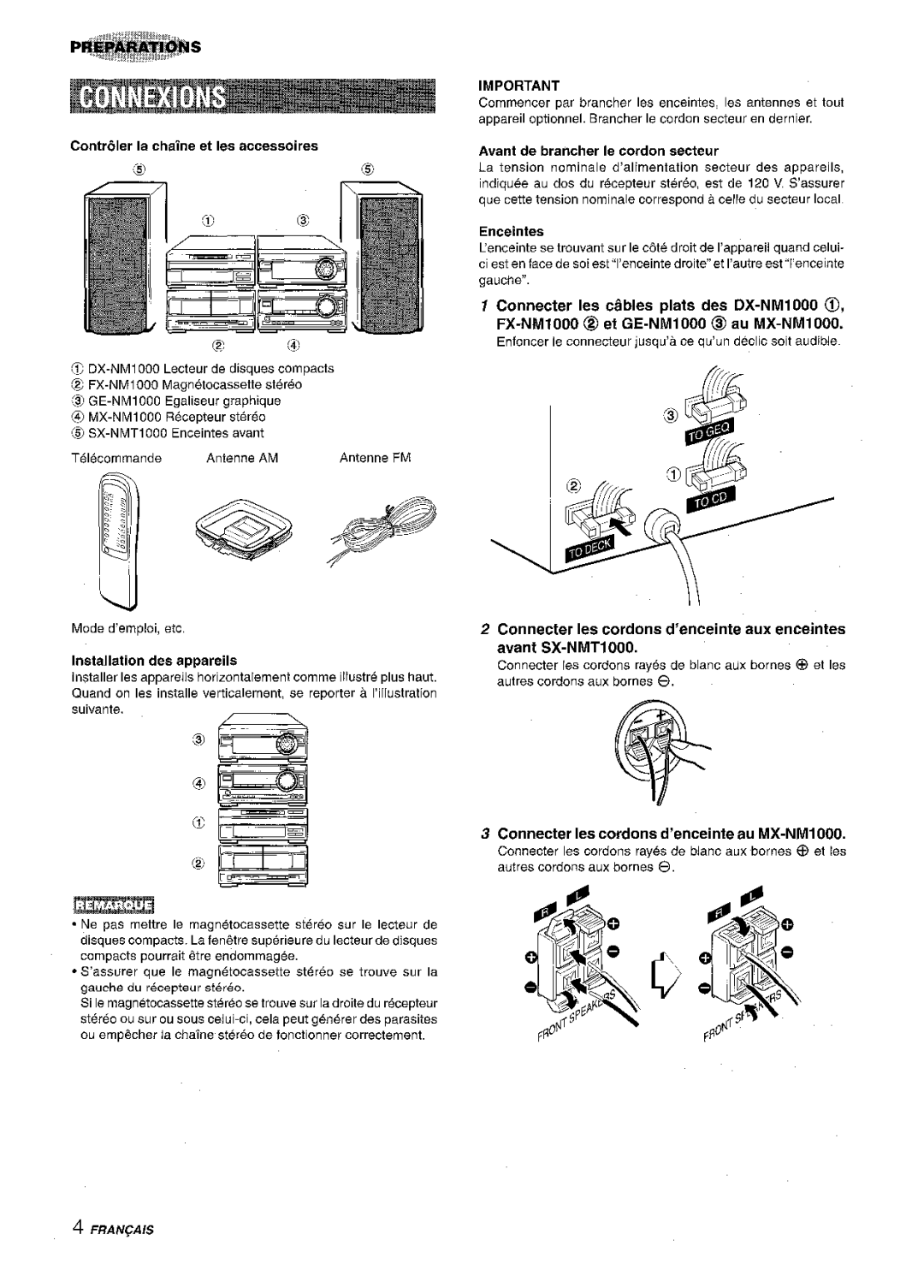 Aiwa XR-M1000 manual Contr61er la chaine et Ies accessoires @ @, Installation des appareils, Fran~Ais 