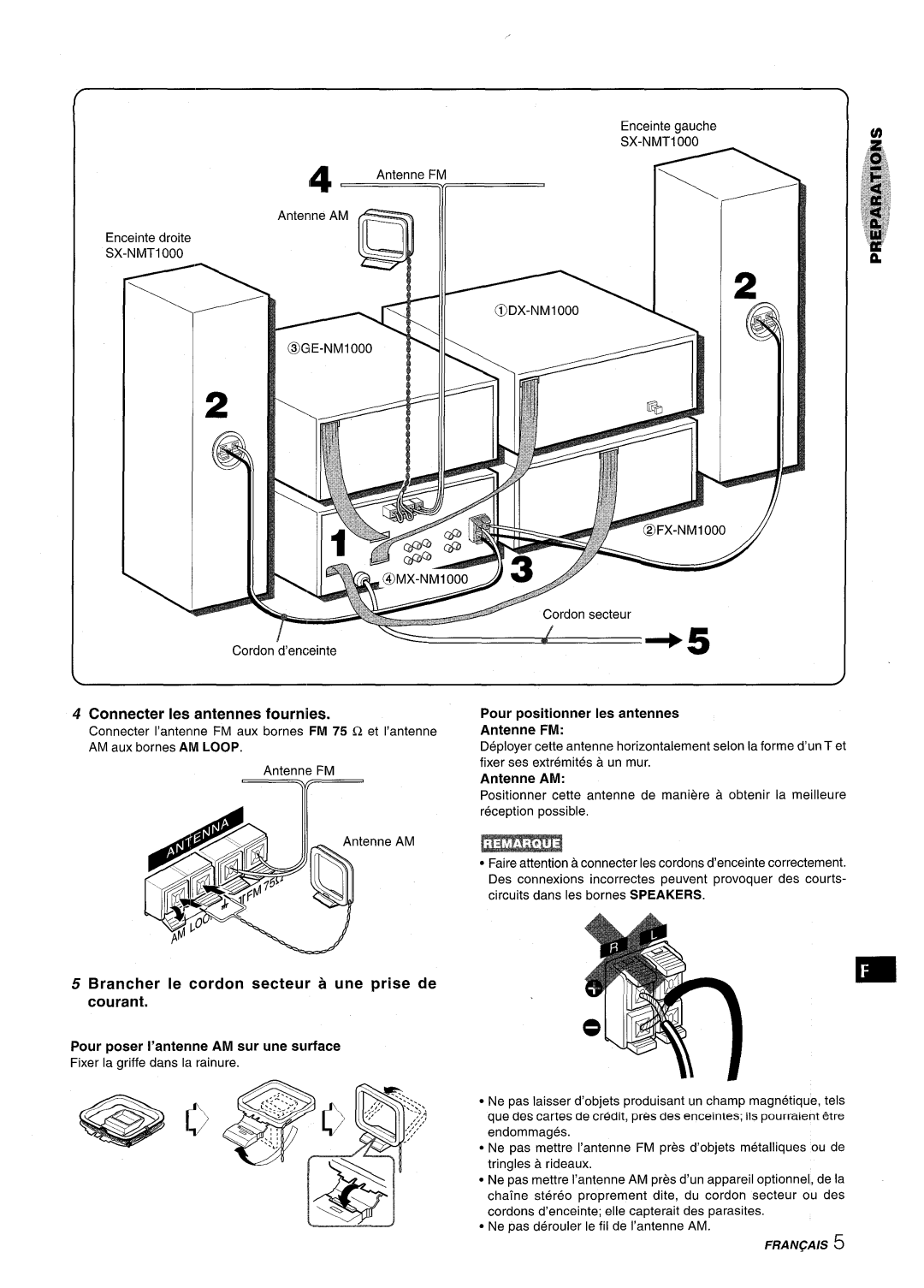 Aiwa XR-M1000 manual Connecter Ies antennes fournies, Pour positioner Ies antennes 