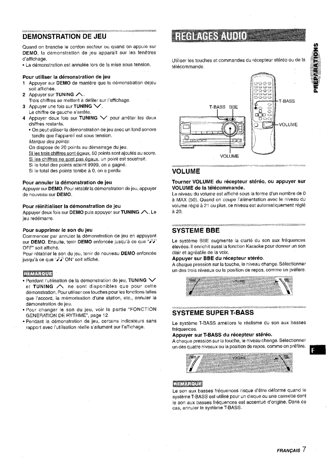 Aiwa XR-M1000 manual Demonstration DE JEU, Pour annuler la demonstration de jeu, Pour reinitialiser la demonstration de jeu 