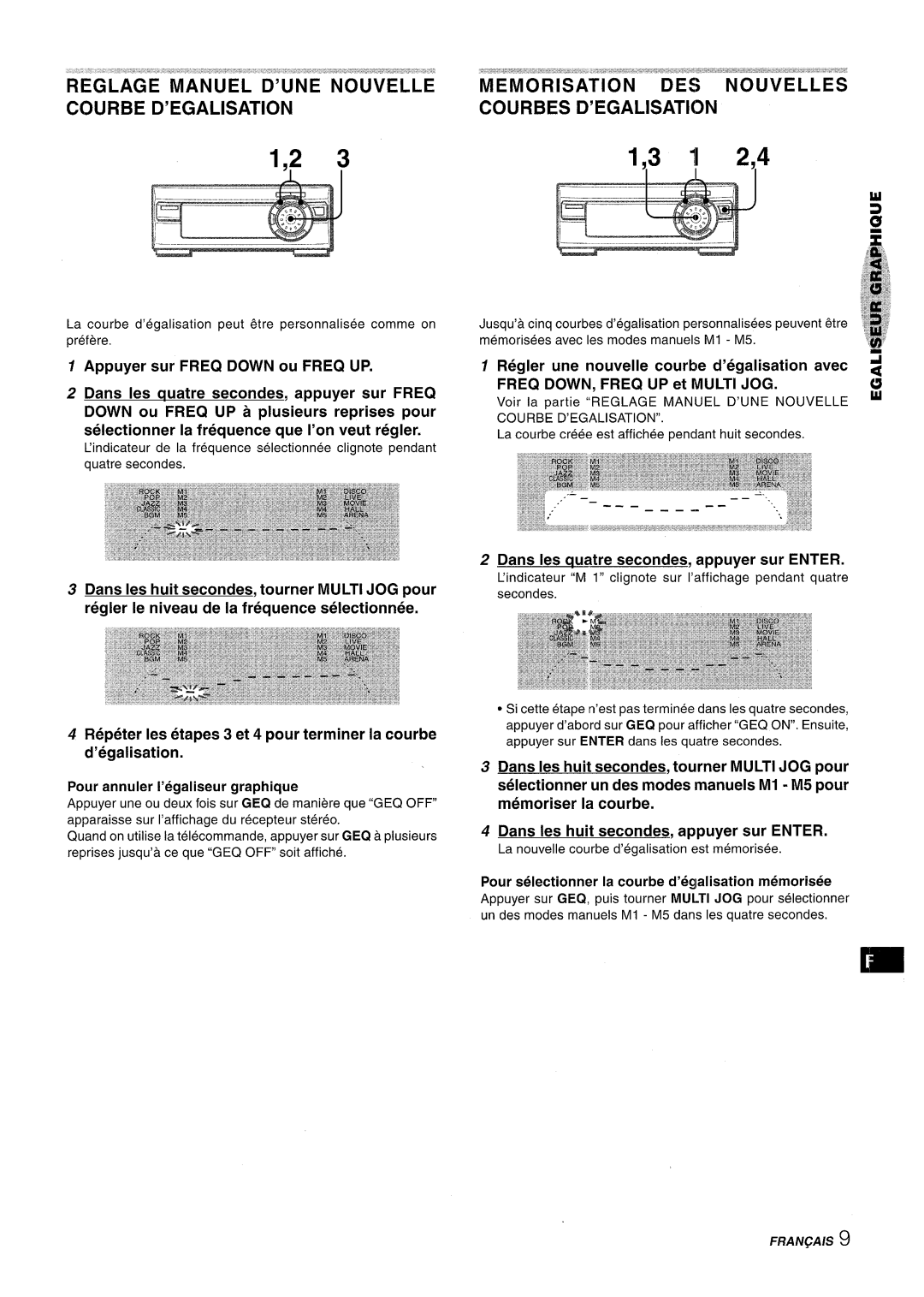 Aiwa XR-M1000 manual Reglage Manuel D’UNE Nouvelle Courbe D’EGALISATION, Courbes D’EGALISATION, ’egalisation, Fraiv~Ais 