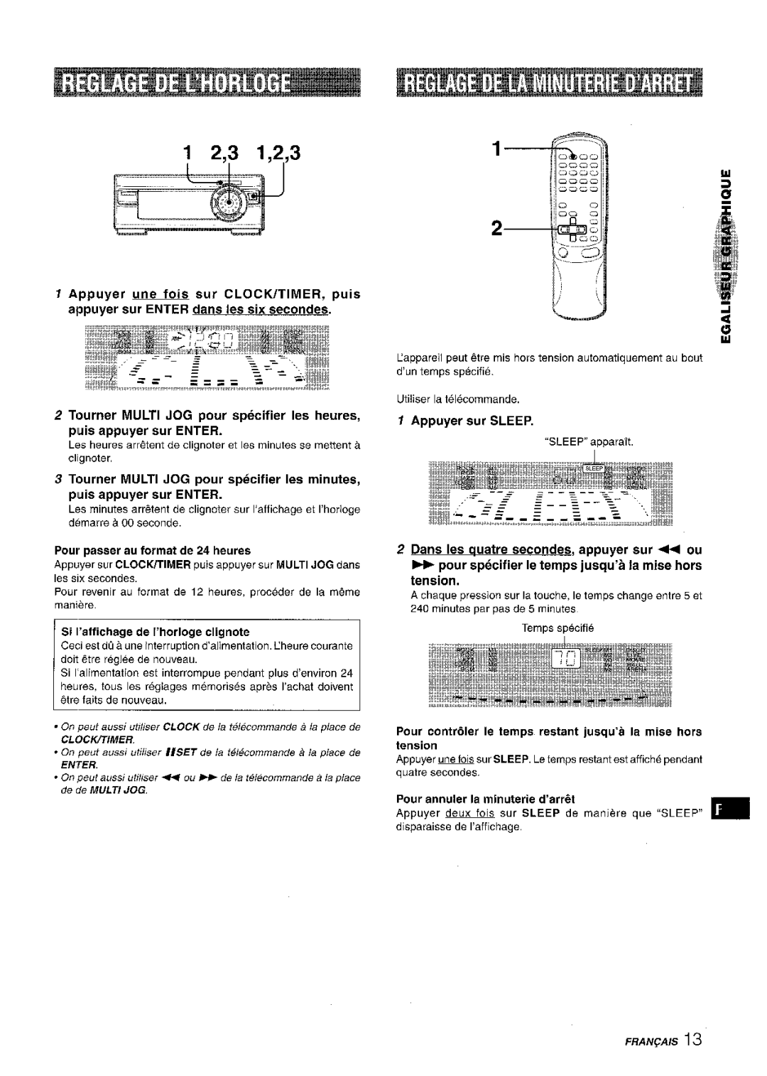 Aiwa XR-M1000 manual Clocwwmer, Fran~Ais I 