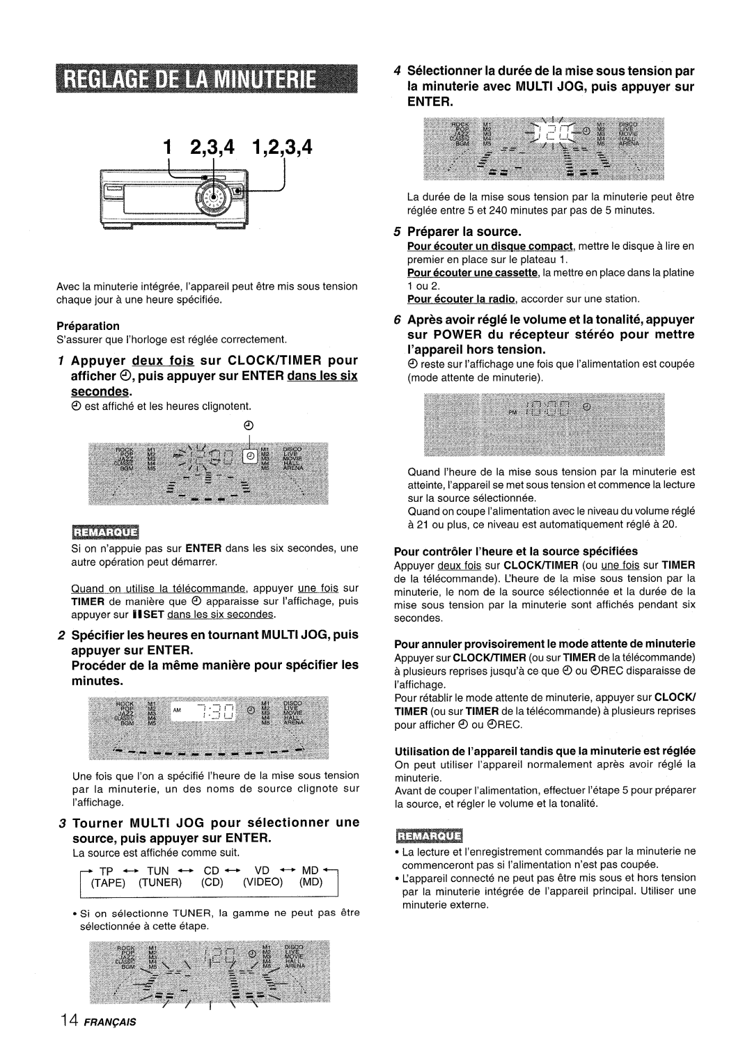 Aiwa XR-M1000 manual Proceder de la m~me maniere pour specifier Ies minutes, Tourner Multi JOG pour selectionner une 