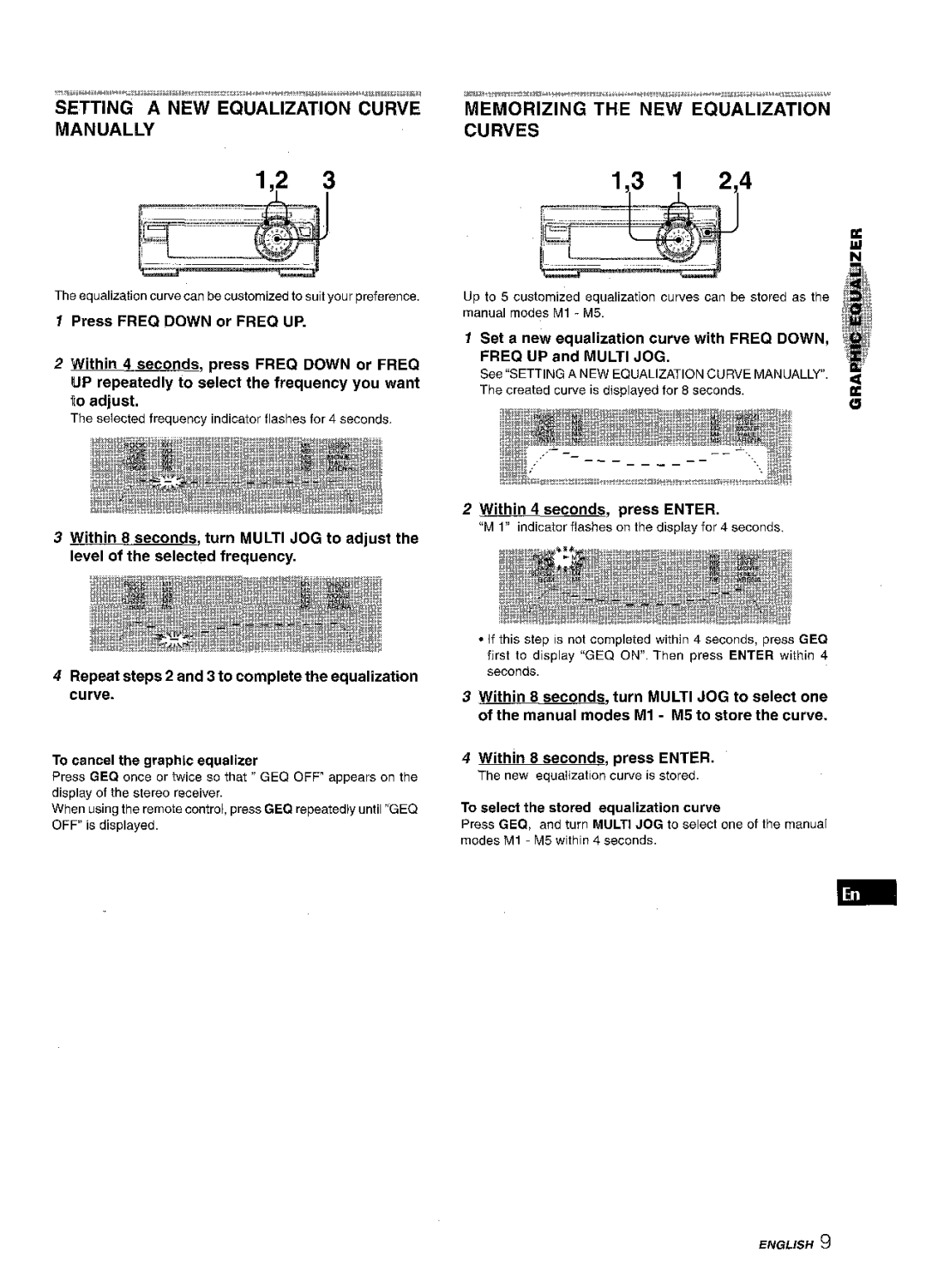 Aiwa XR-M1000 Setting a NEW Equalization Curve Manually, Within 4 seconds, press Enter, New equalization curve is stored 