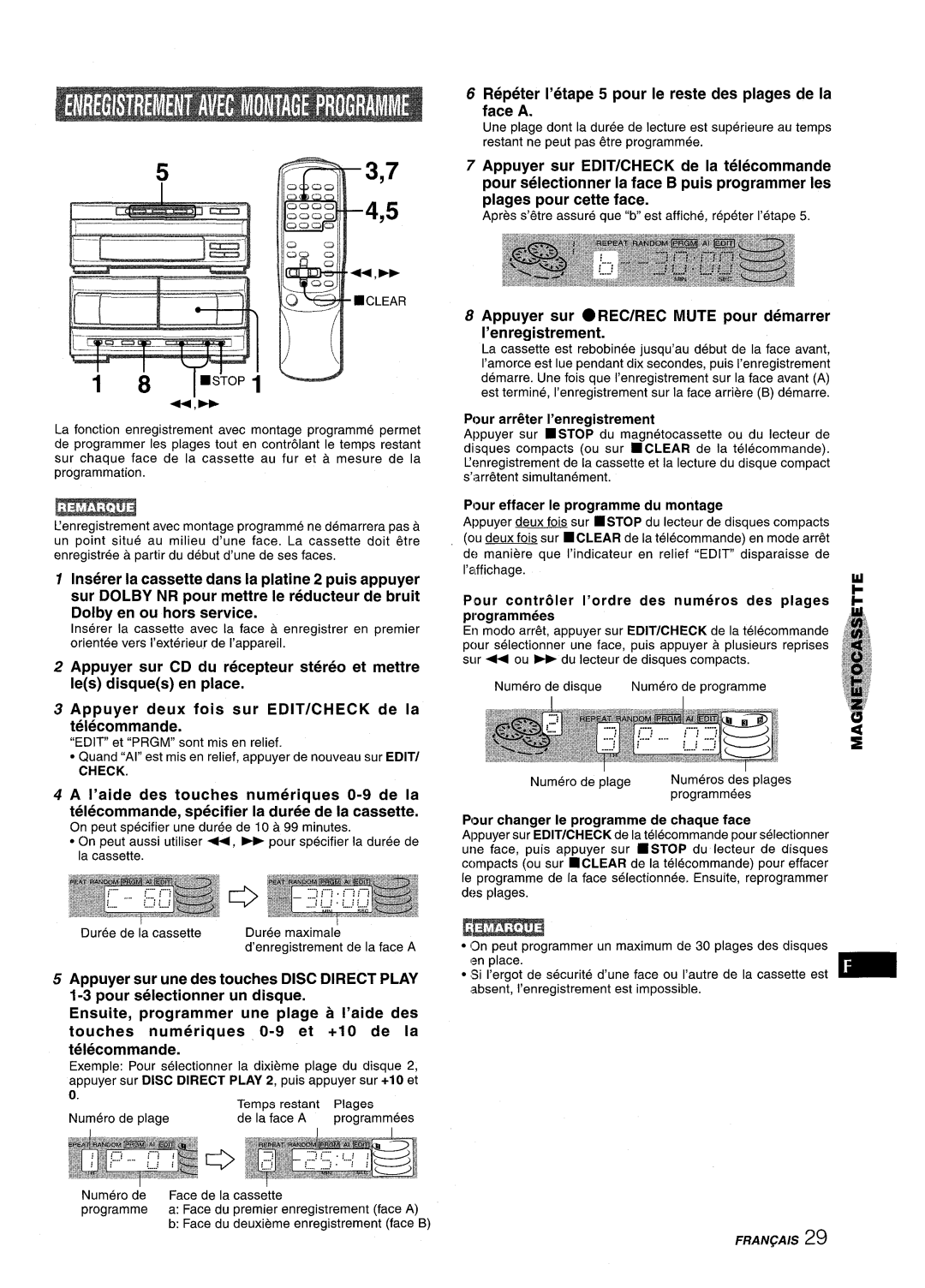 Aiwa XR-M1000 manual Repeter I’etape 5 pour Ie reste des plages de la face a 