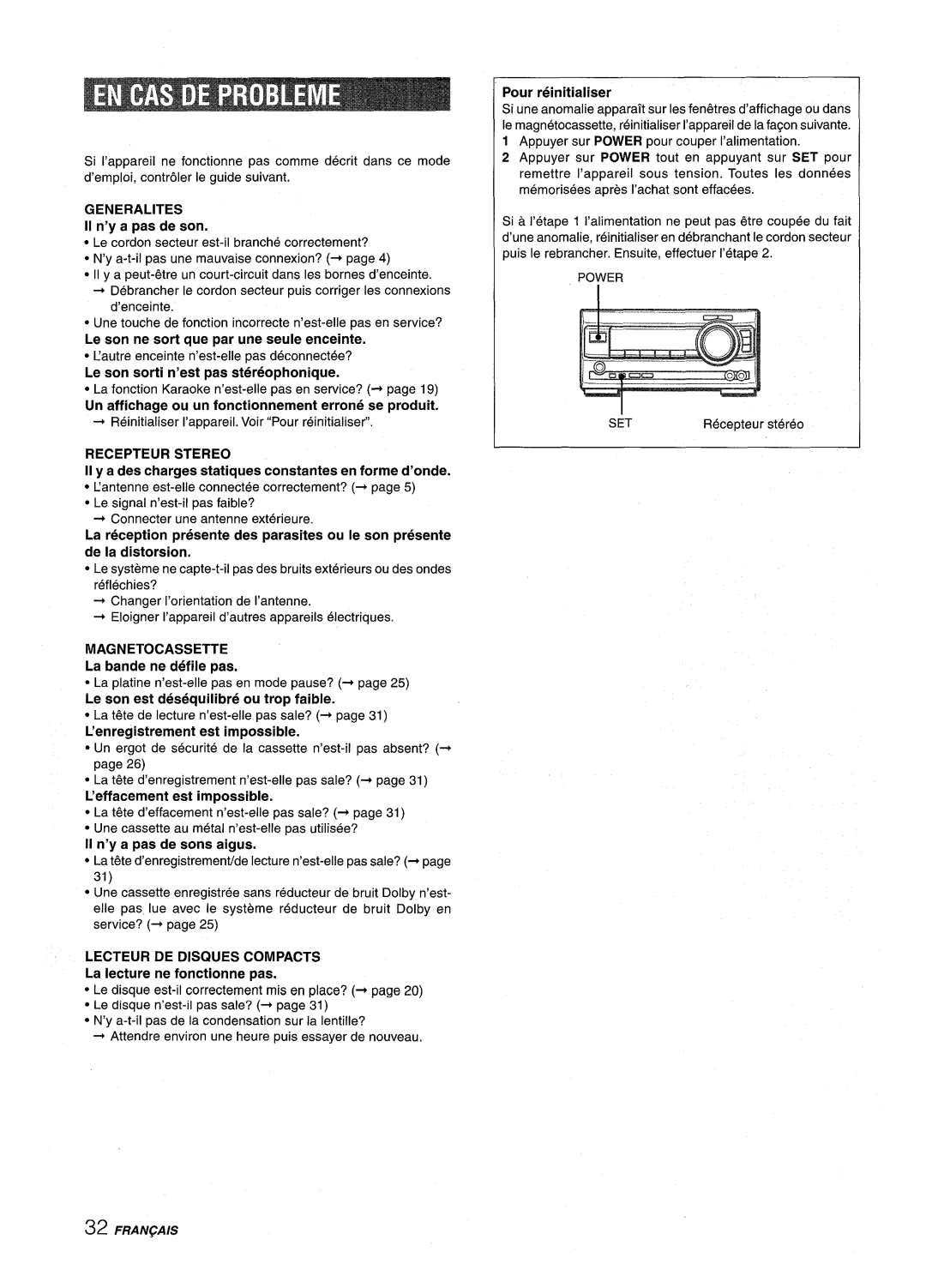 Aiwa XR-M1000 manual Generalities, Recepteur Stereo, Magnetocassette, Lecteur DE Disques Compacts 