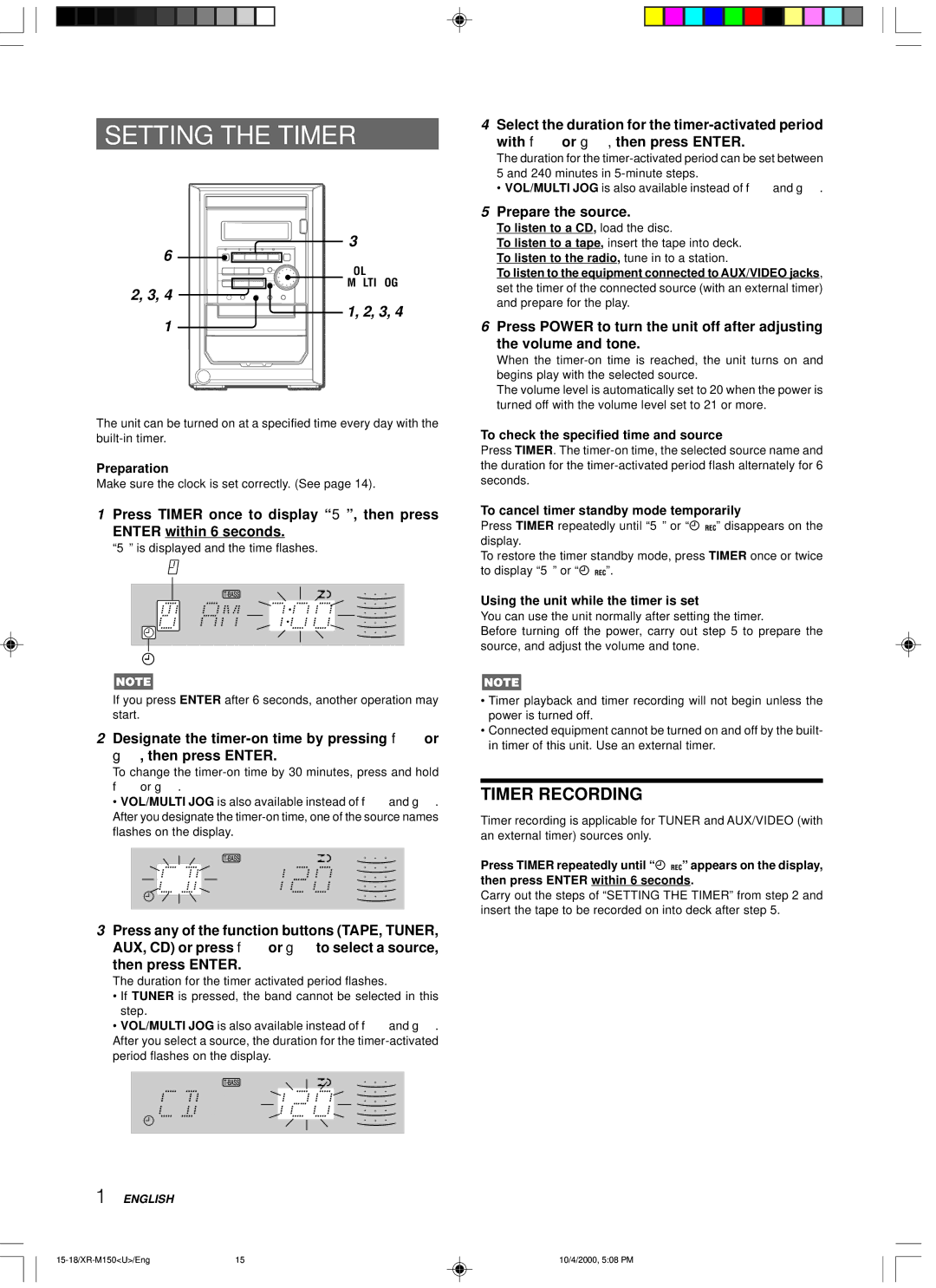 Aiwa XR-M150 manual Setting the Timer, Timer Recording, Prepare the source 