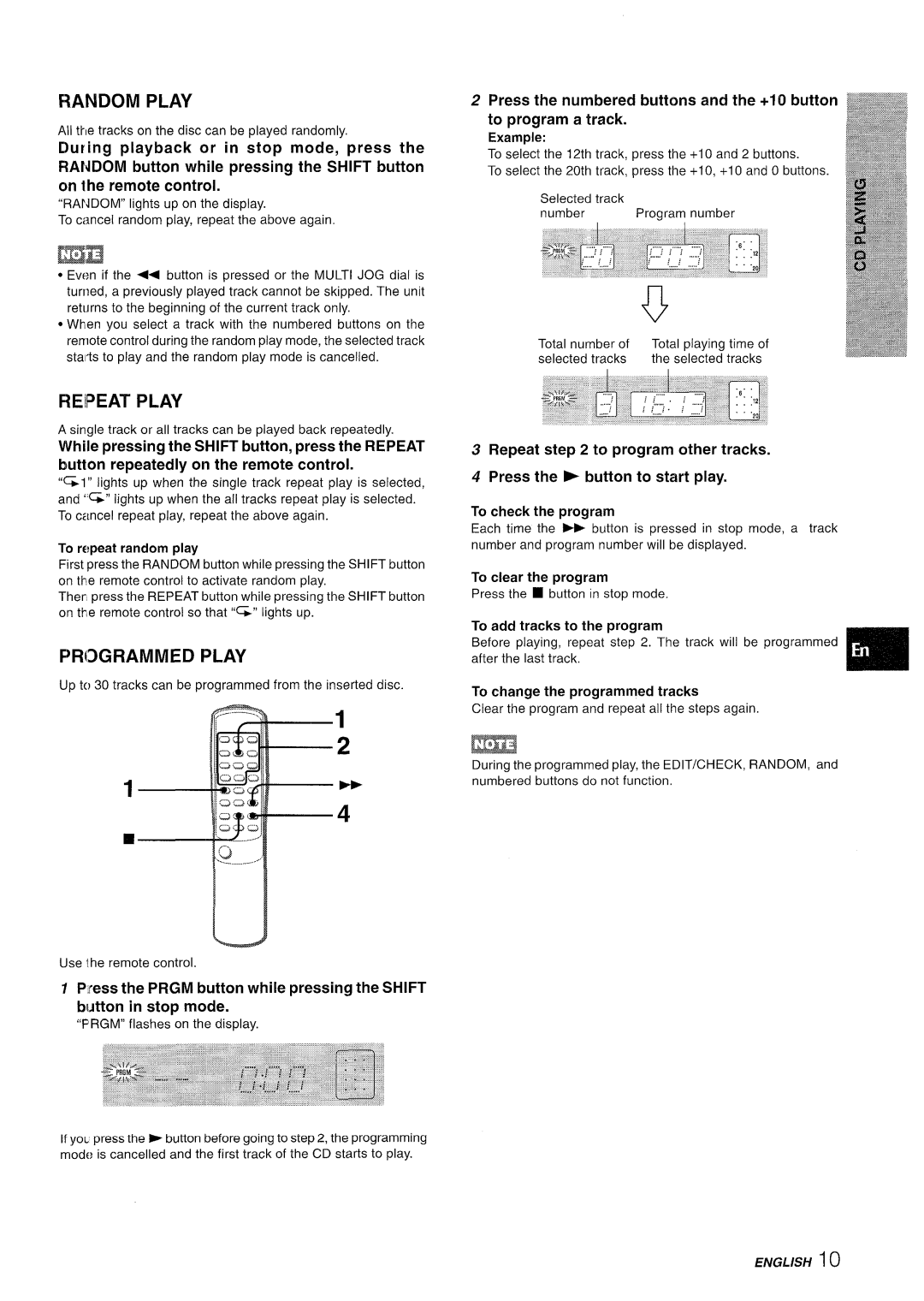 Aiwa XR-M35 manual Random Play, Reipeat Play, Programmed Play 