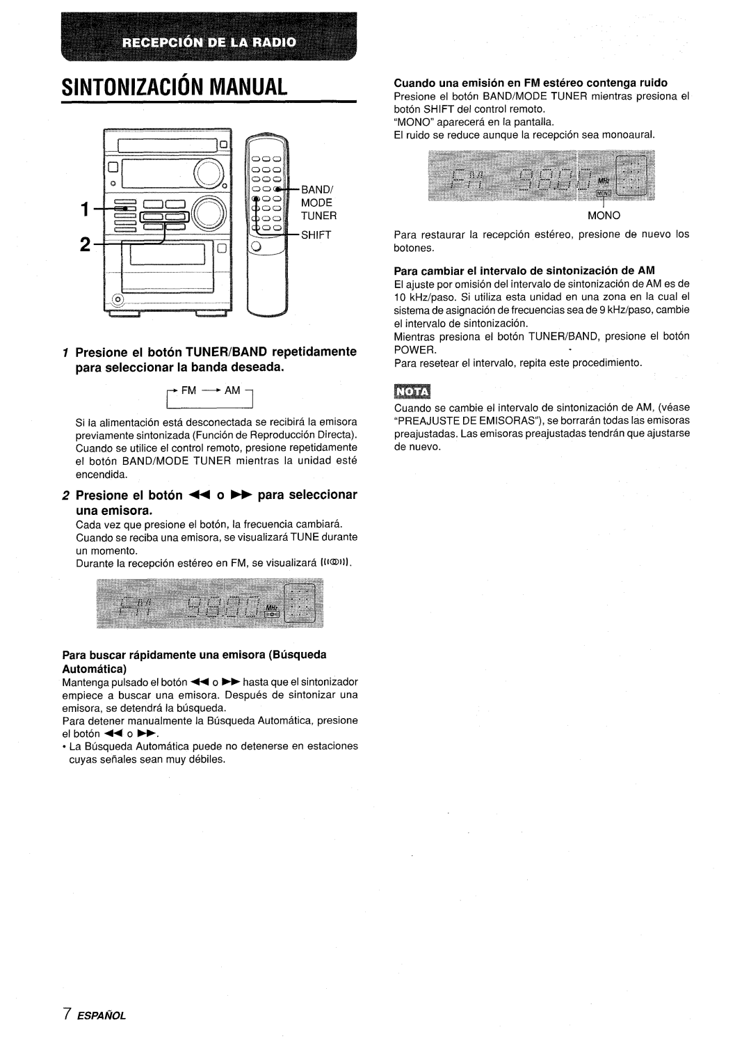 Aiwa XR-M35 manual Sintonizacion Manual, Presione el boton ++ 0- para seleccionar una emisora 