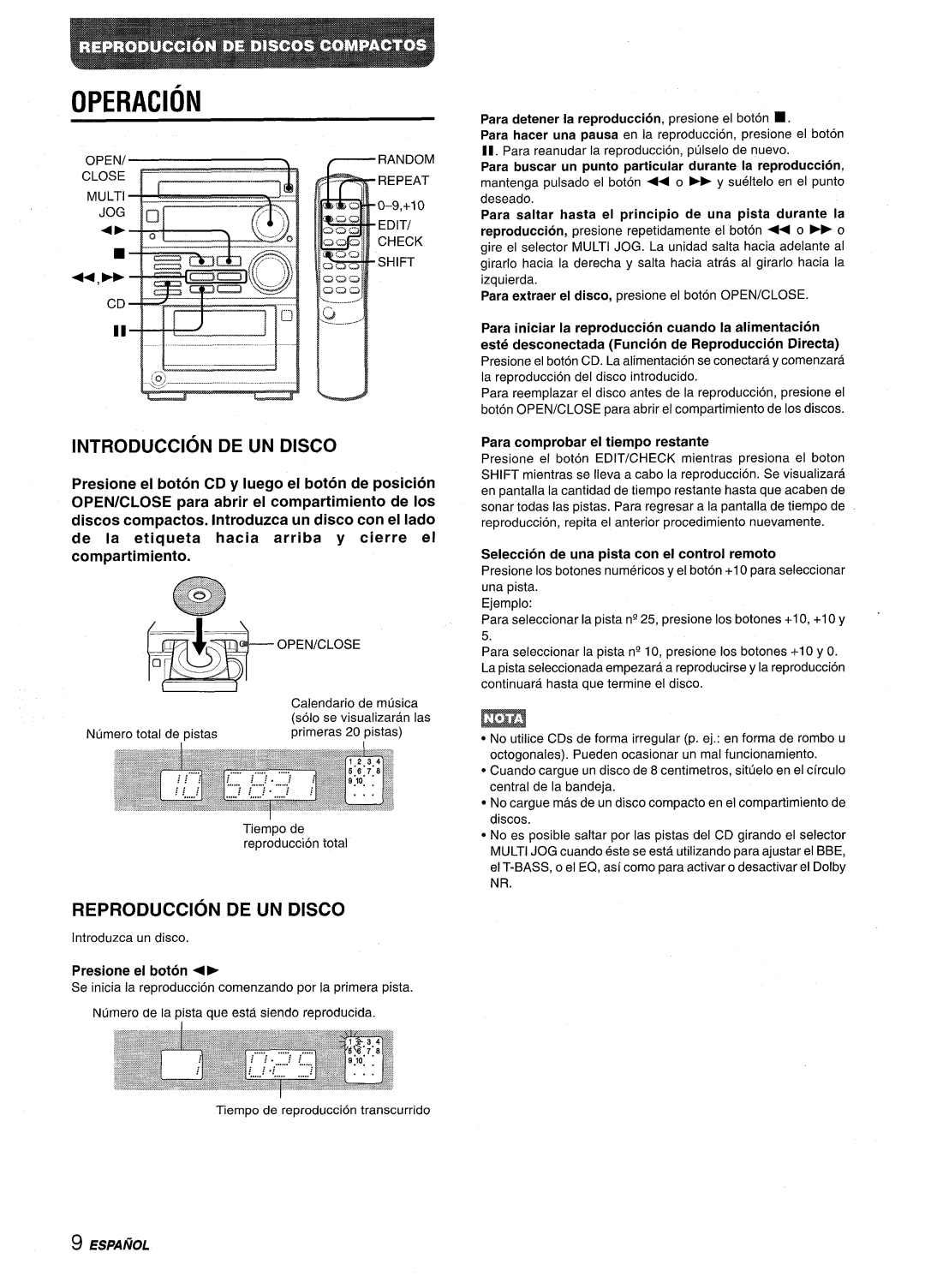 Aiwa XR-M35 manual Operacion, Introduction DE UN Disco, Reproduction DE UN Disco 