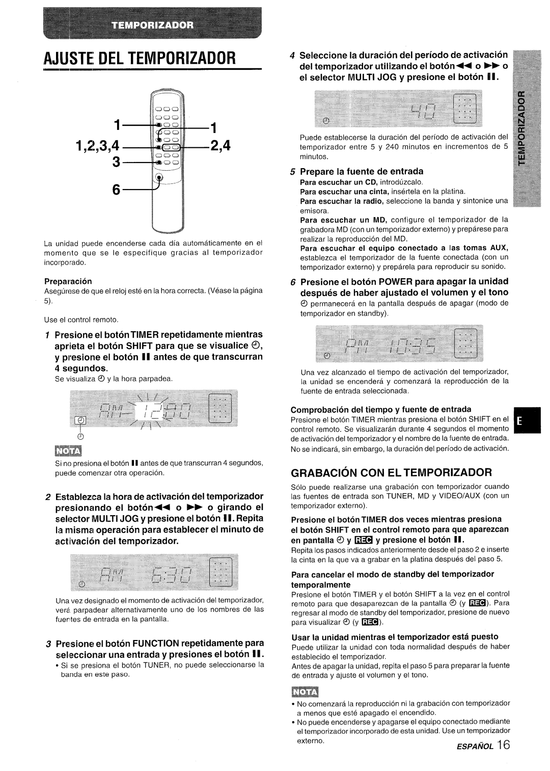 Aiwa XR-M35 manual Ajuste DEL Temporizador, Grabacion CON EL Temporizador, Alctivaci6n del temporizador 