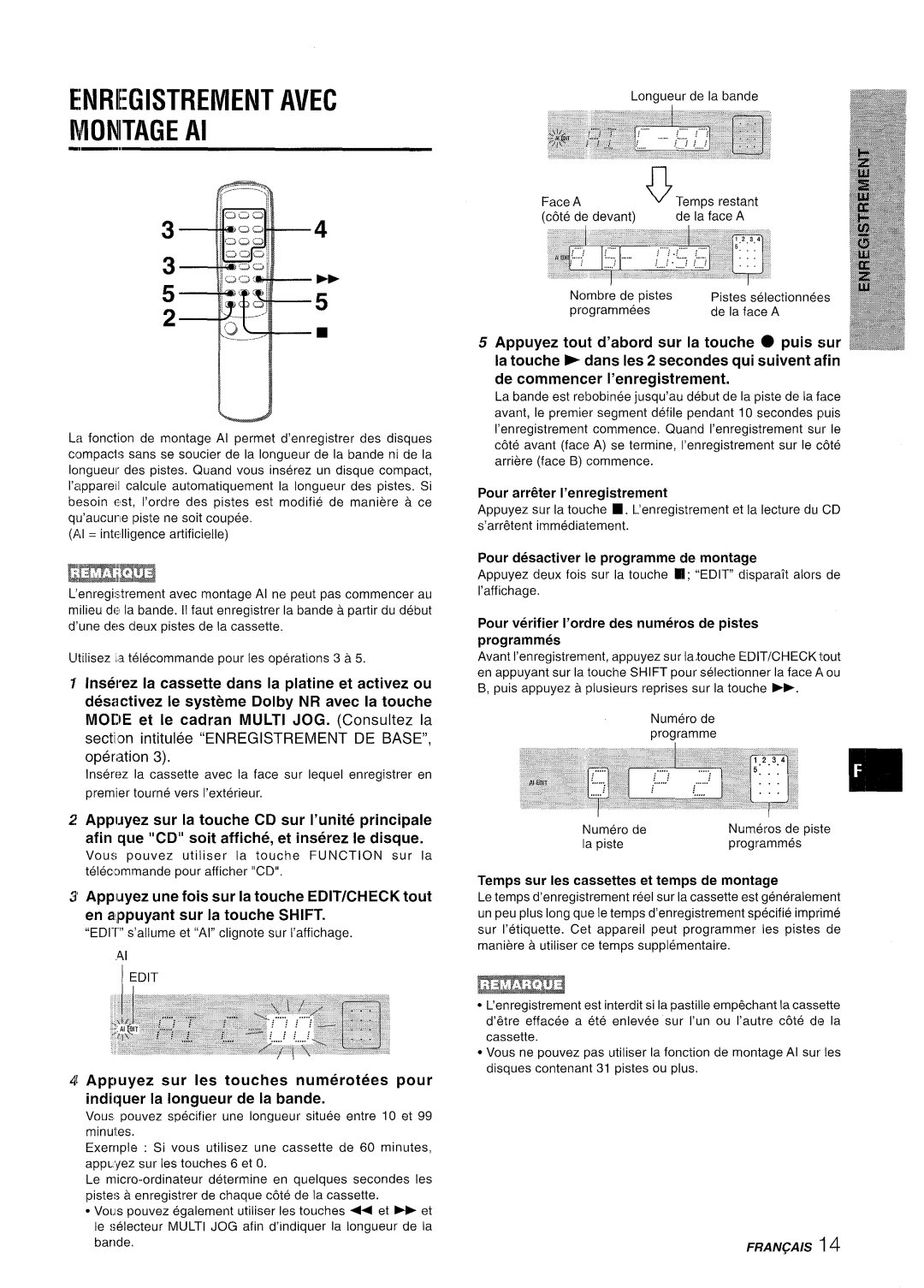 Aiwa XR-M35 manual Enrkwtrement Avec, Operation, Pour verifier I’ordre des numeros de pistes programmed 