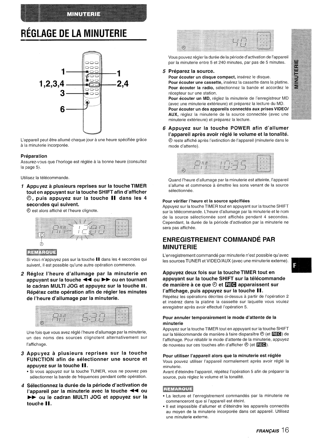 Aiwa XR-M35 Enregistrement Coiwimande PAR Minuterie, Reglt?z I’heure d’allumage par la minuterie en, Preparez la source 