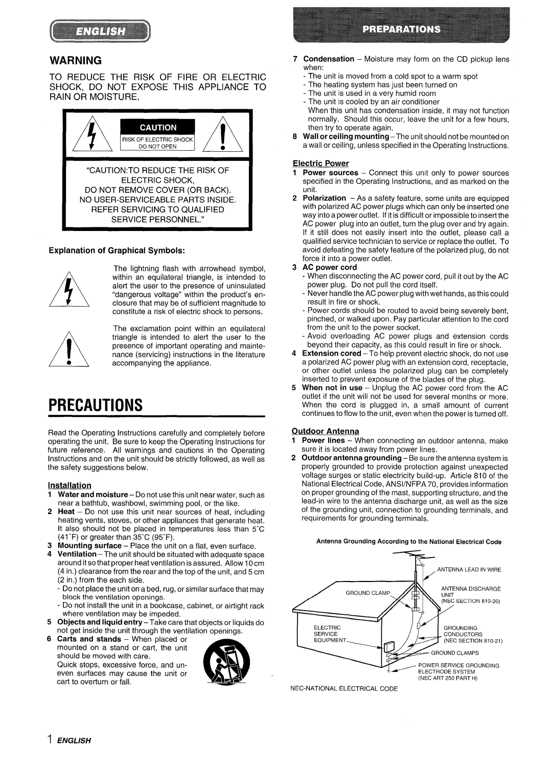 Aiwa XR-M35 A ~, Precautions, To Reduce The Risk Of Fire Or Electric, Shock. Do Not Expose This Appliance To, Installation 