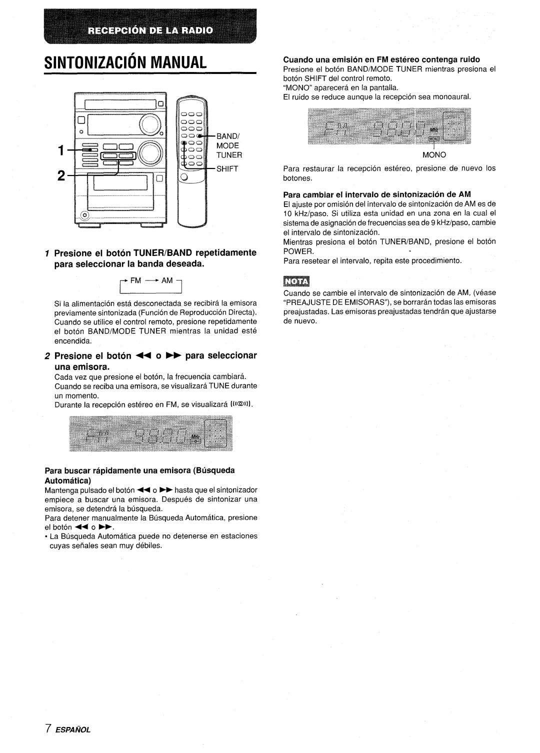 Aiwa XR-M35 manual Sintonizacion Manual, Presione el boton ++ 0- para seleccionar una emisora, Espanol 