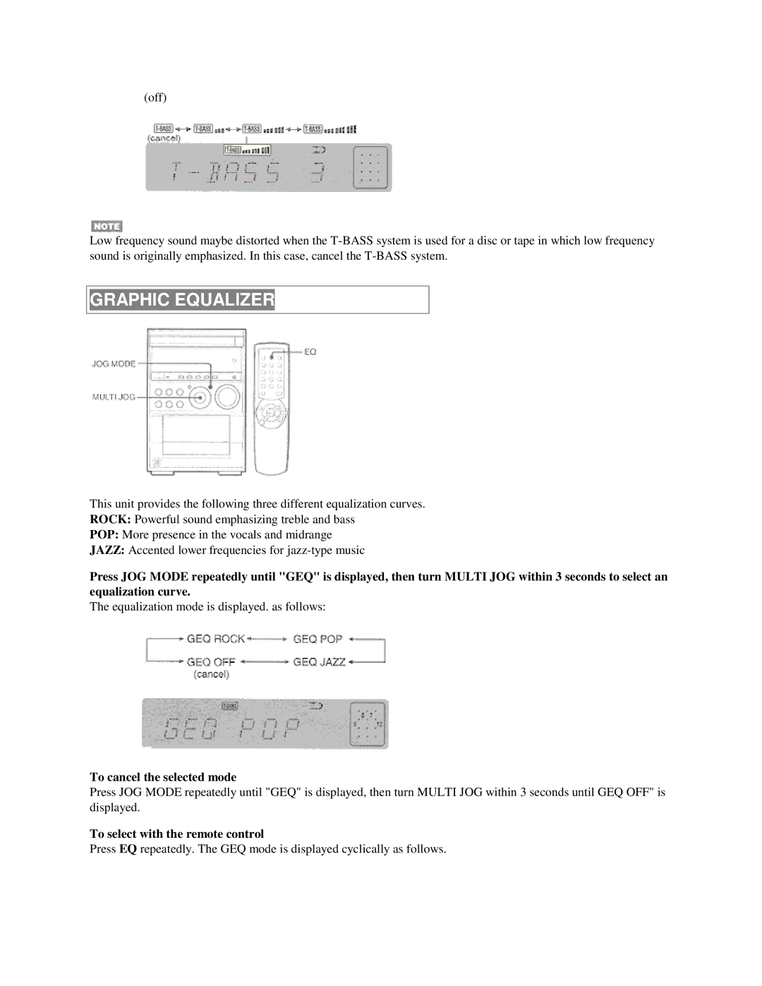 Aiwa XR-M55 operating instructions Graphic Equalizer, To cancel the selected mode, To select with the remote control 