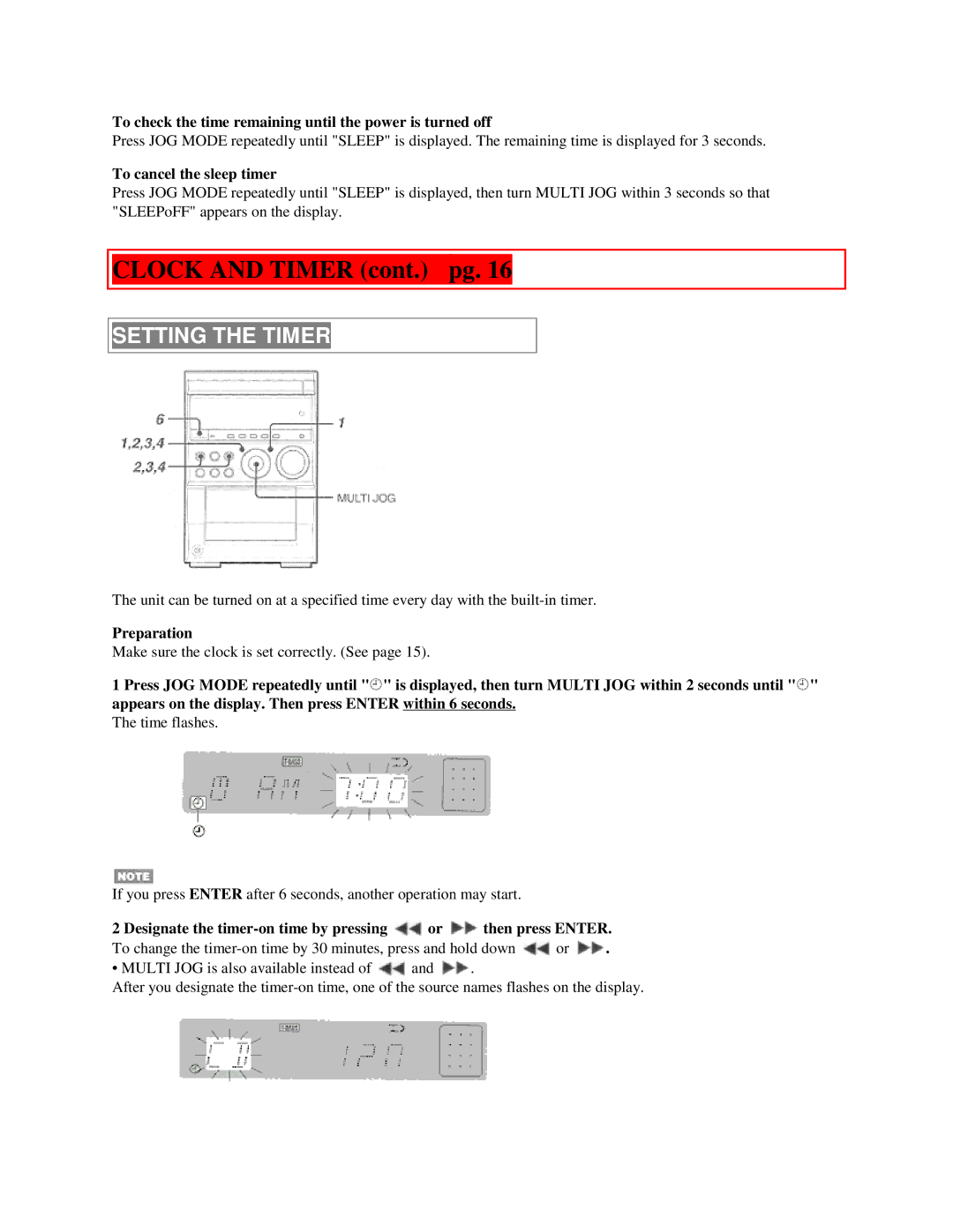 Aiwa XR-M55 Clock and Timer cont. pg, Setting the Timer, To check the time remaining until the power is turned off 