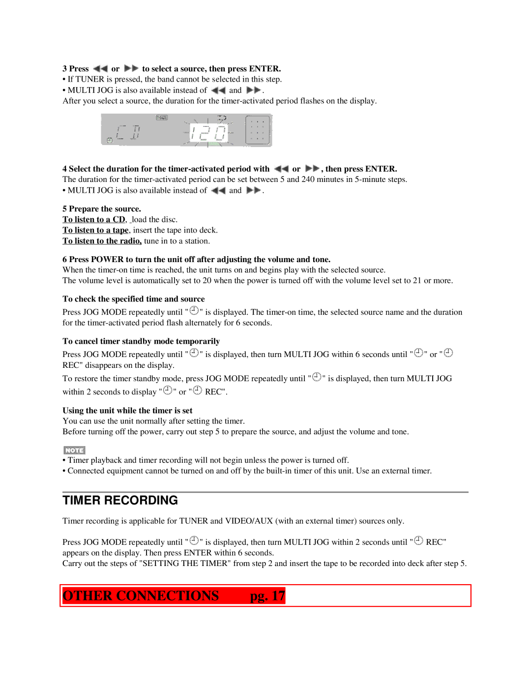 Aiwa XR-M55 operating instructions Timer Recording 