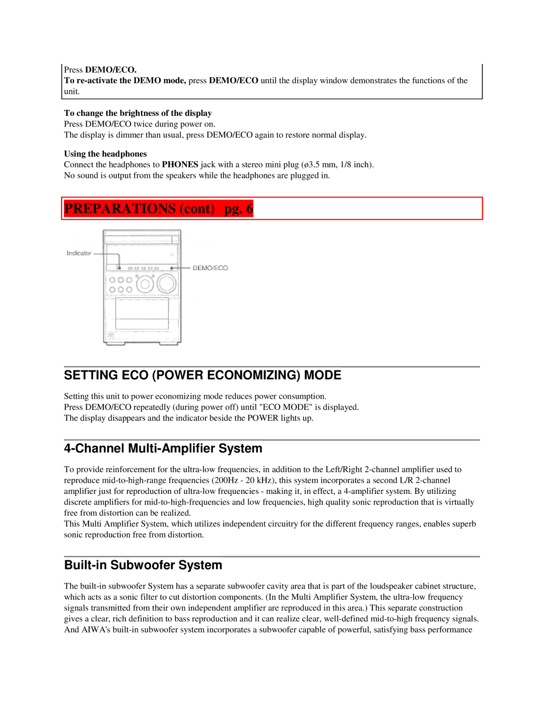 Aiwa XR-M55 Setting ECO Power Economizing Mode, Press DEMO/ECO, To change the brightness of the display 