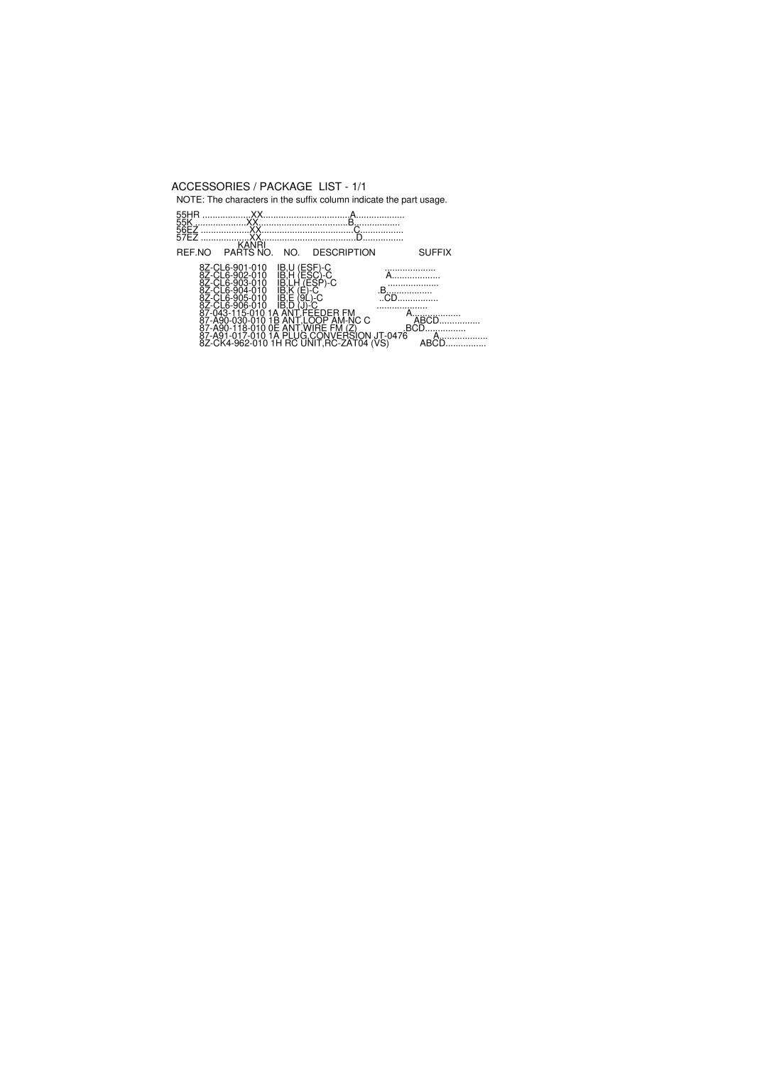 Aiwa xr-m55k, xr m55k service manual Accessories / Package List 1/1 