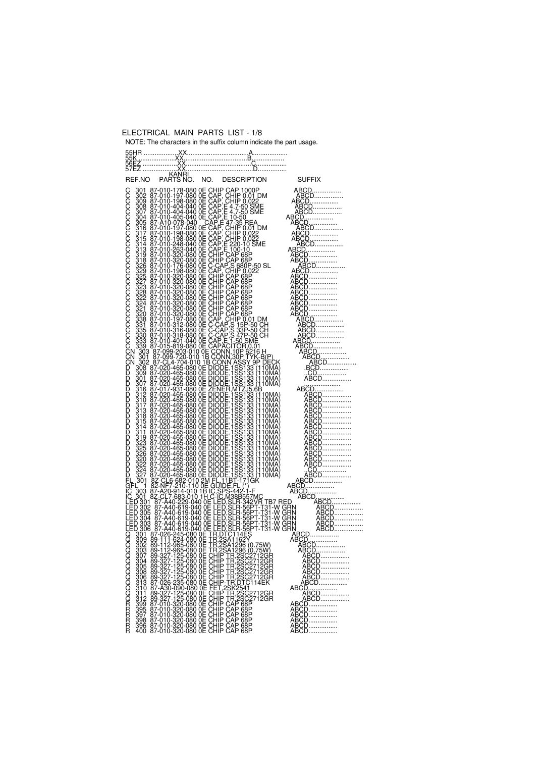 Aiwa xr m55k, xr-m55k service manual Electrical Main Parts List 1/8 