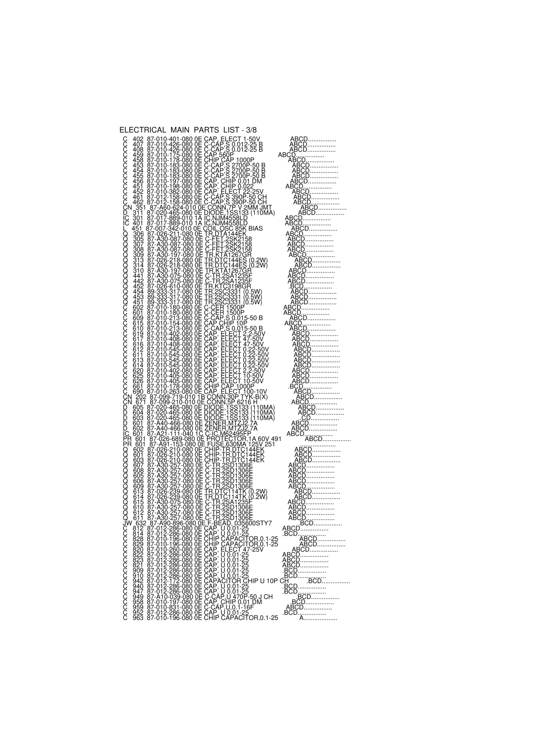 Aiwa xr m55k, xr-m55k service manual Electrical Main Parts List 3/8 