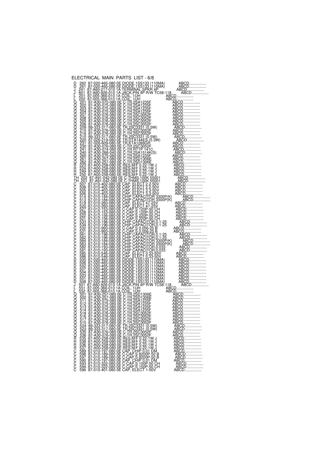 Aiwa xr-m55k, xr m55k service manual Electrical Main Parts List 6/8 