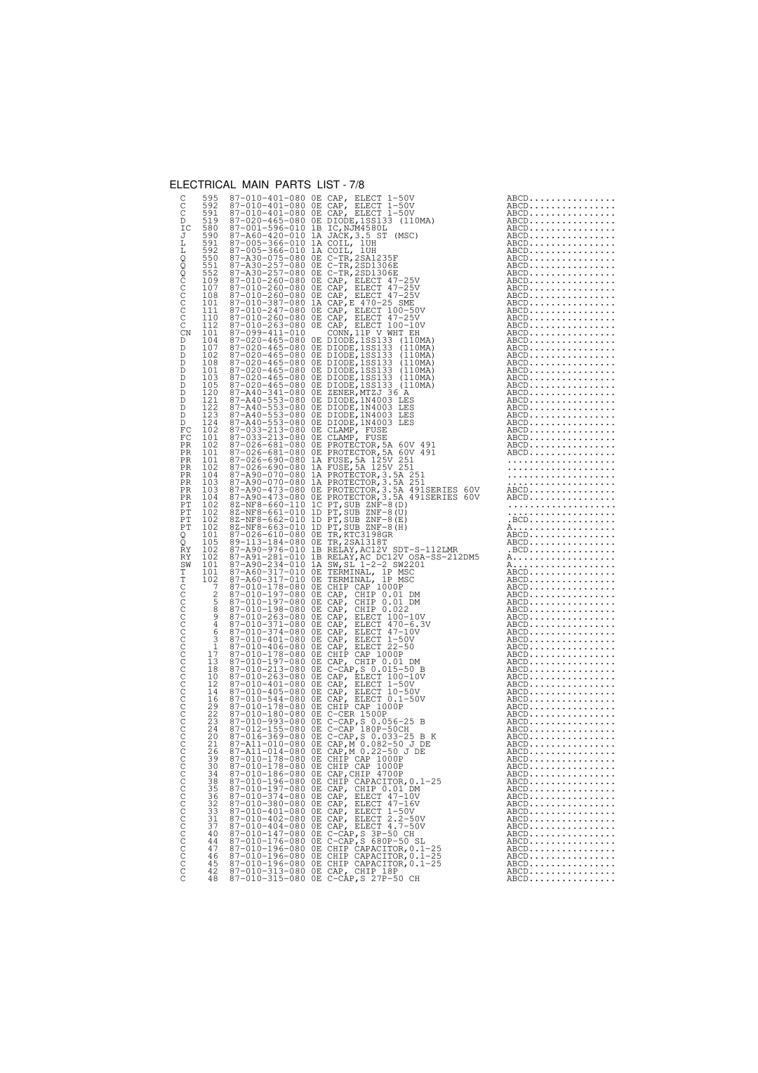 Aiwa xr m55k, xr-m55k service manual Electrical Main Parts List 7/8 