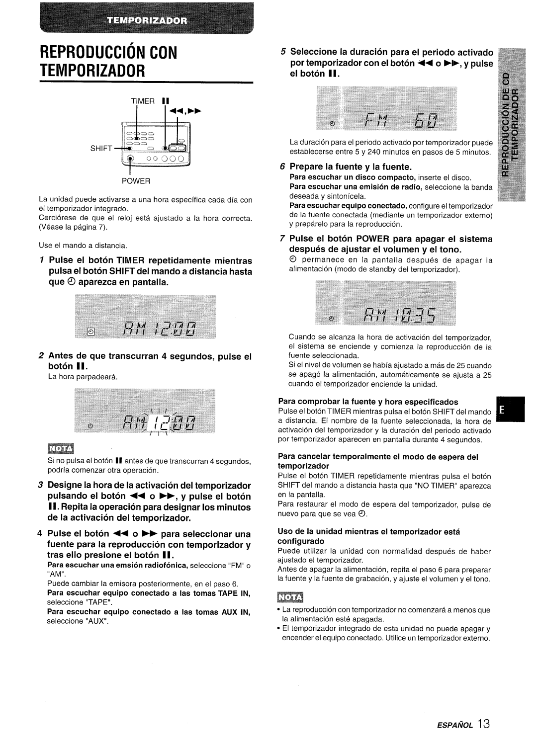 Aiwa XR-M70 manual Reproduction CON Temporizador, Prepare la fuente y la fuente 