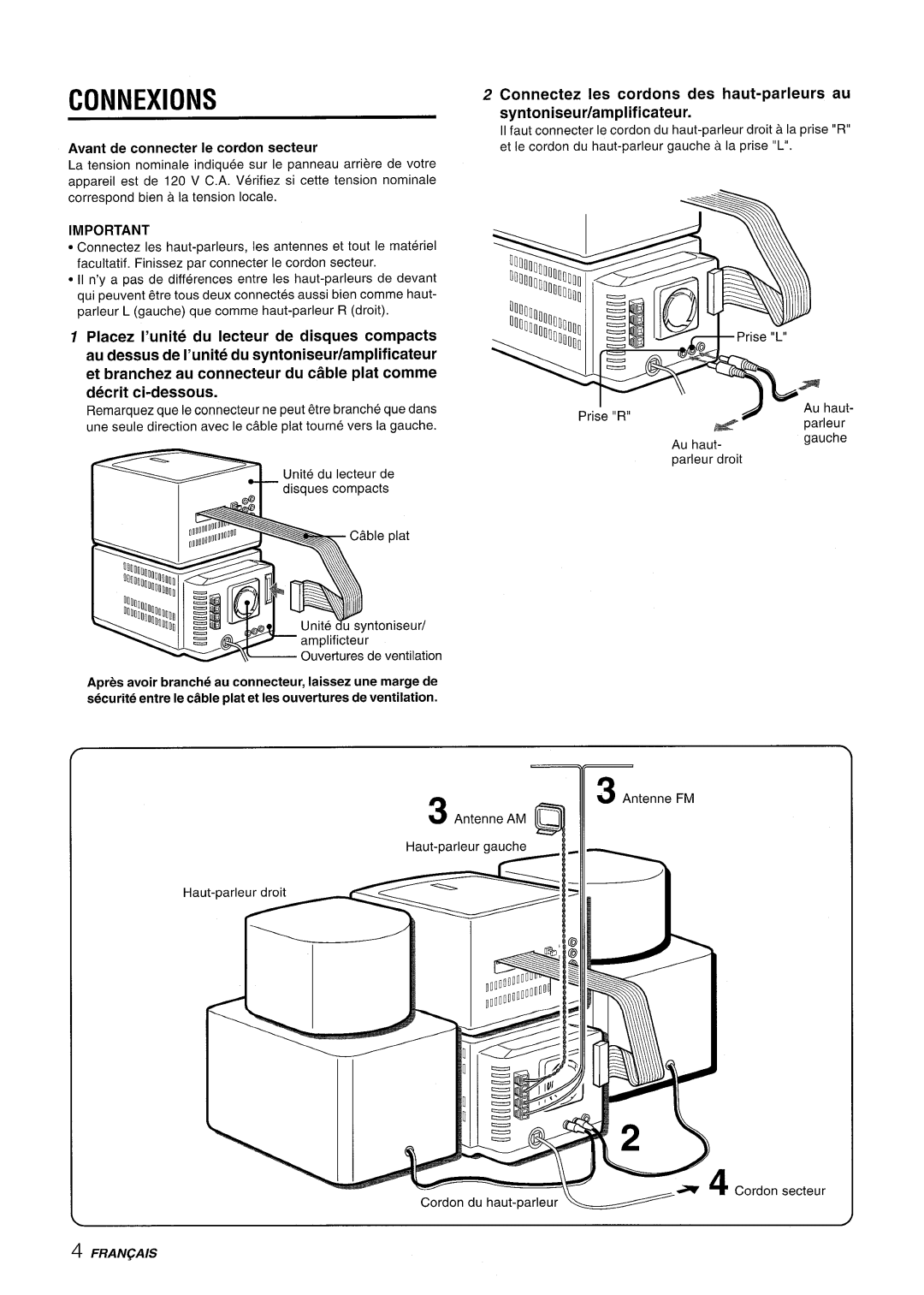 Aiwa XR-M70 manual Connexions, Avant de connecter Ie cordon secteur 