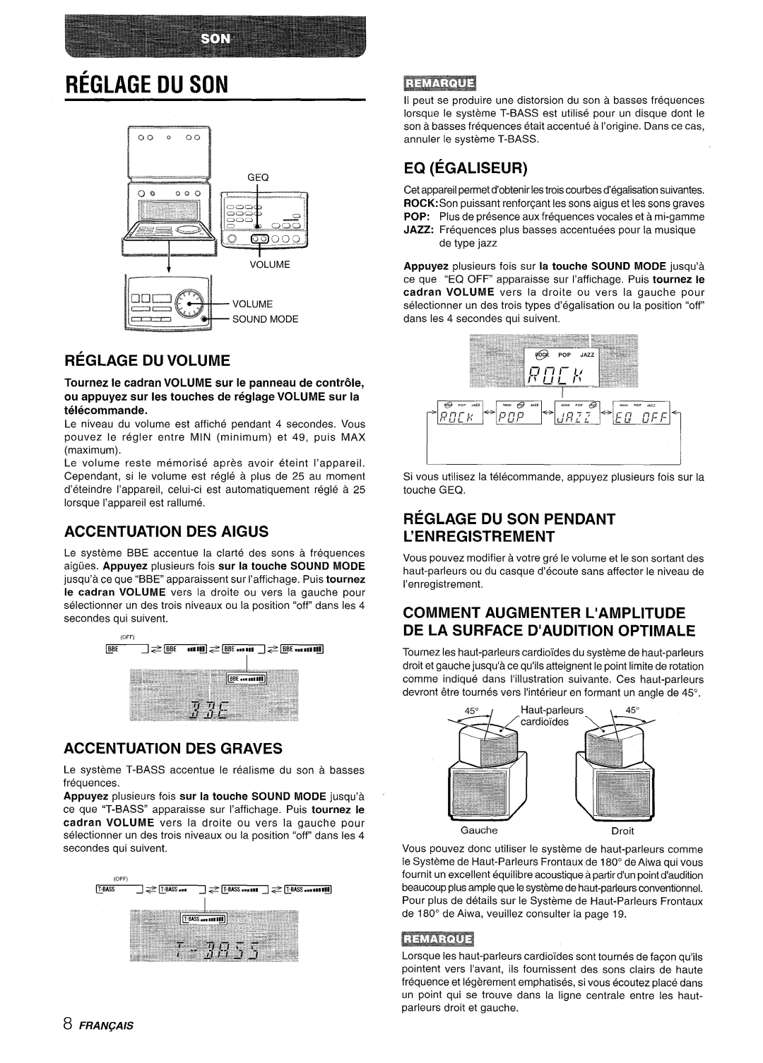 Aiwa XR-M70 manual Reglage DU SON 