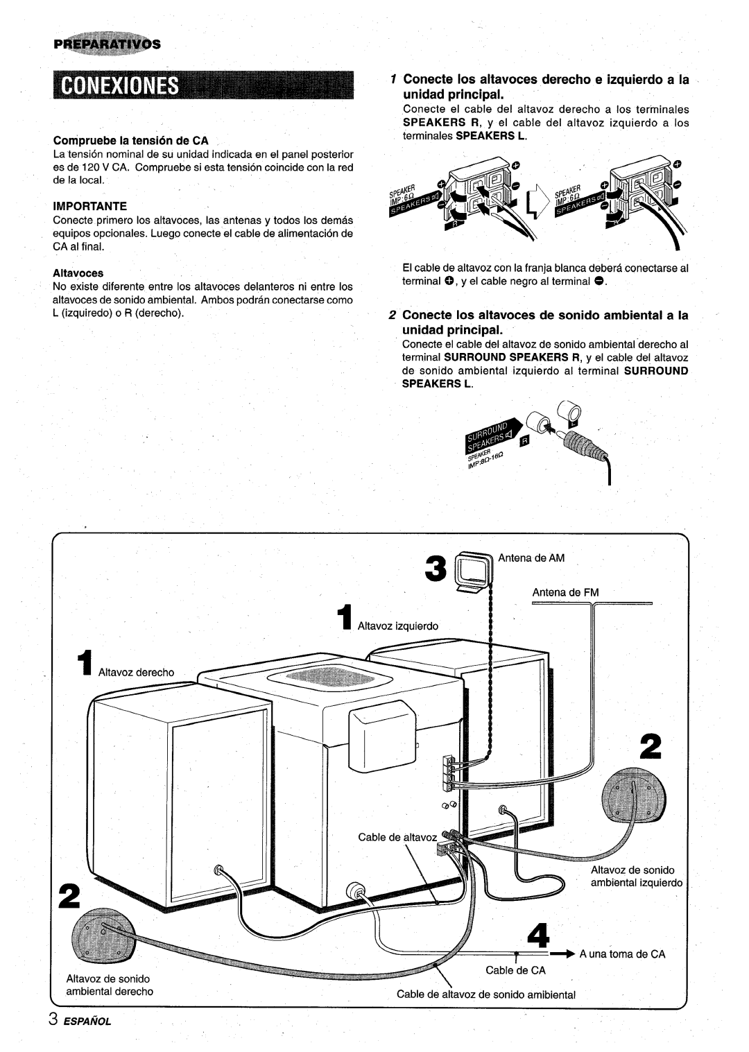 Aiwa XR-M75 manual Cornpruebe la tension de CA, Importante, Altavoces 