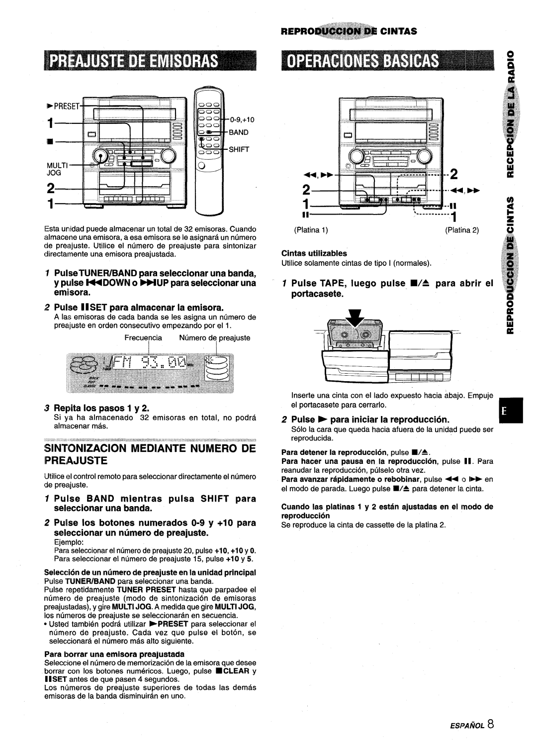 Aiwa XR-M75 Sintonizacion Mediante Numero DE Preajuste, Repita Ios pasos 1 y, Para borrar una emisora preajustada, 11~ 