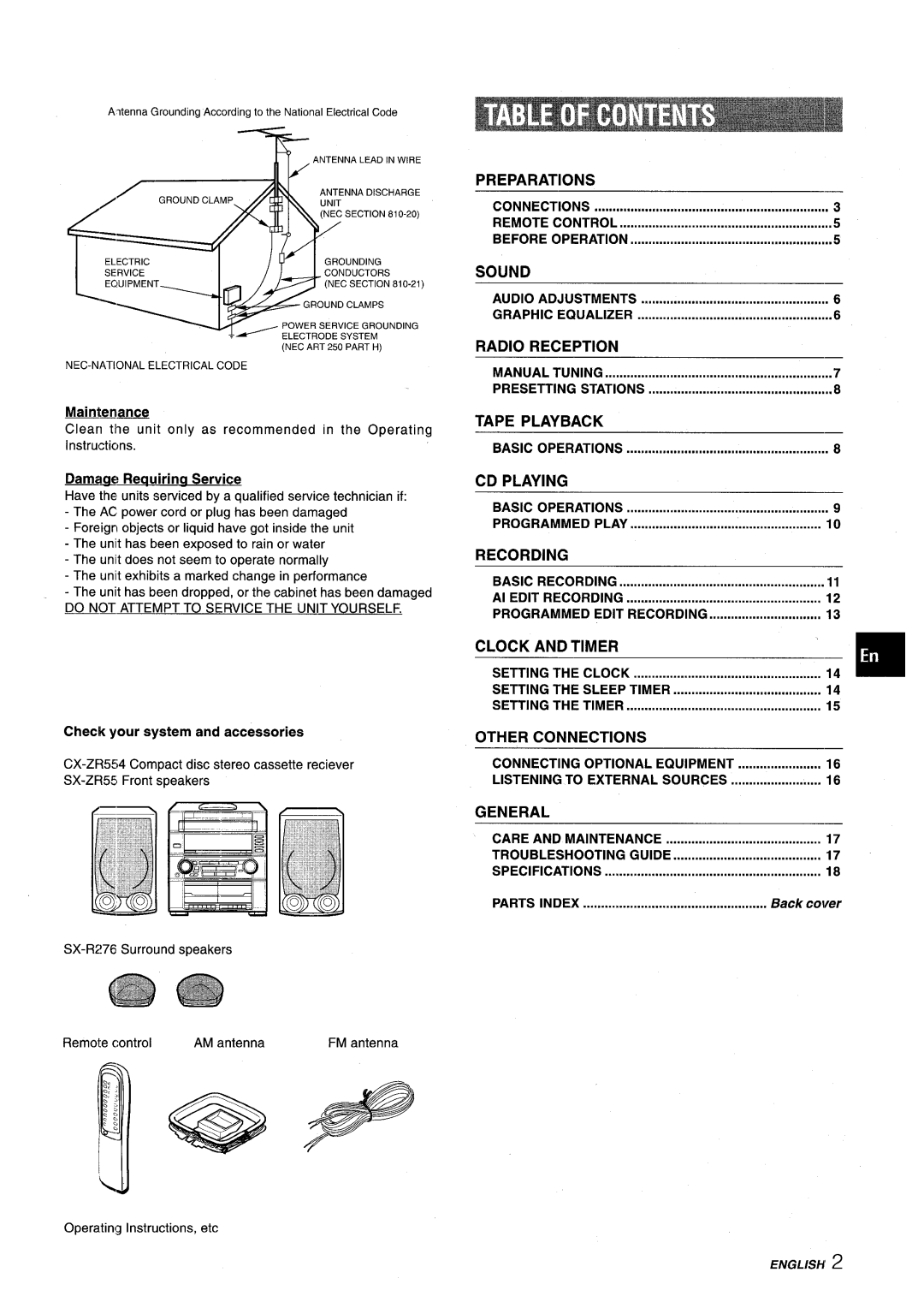 Aiwa XR-M75 Preparations, Sound, Radio Reception, Tape Playback, CD Playing, Recording, Clock and Timer, Other Connections 