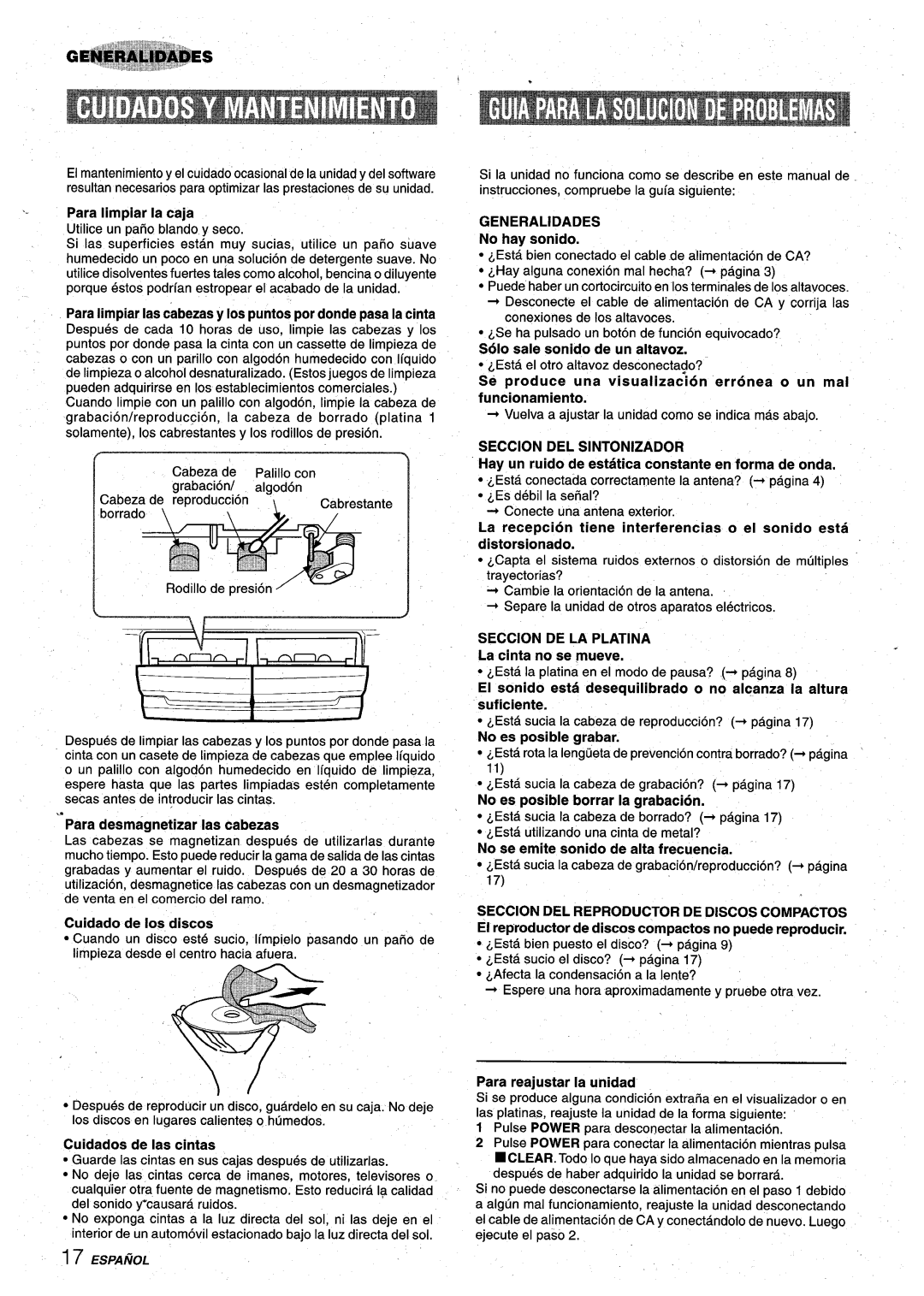 Aiwa XR-M75 manual Seccion DEL Sintonizador, Generalidades, Seccion DE LA Platina 