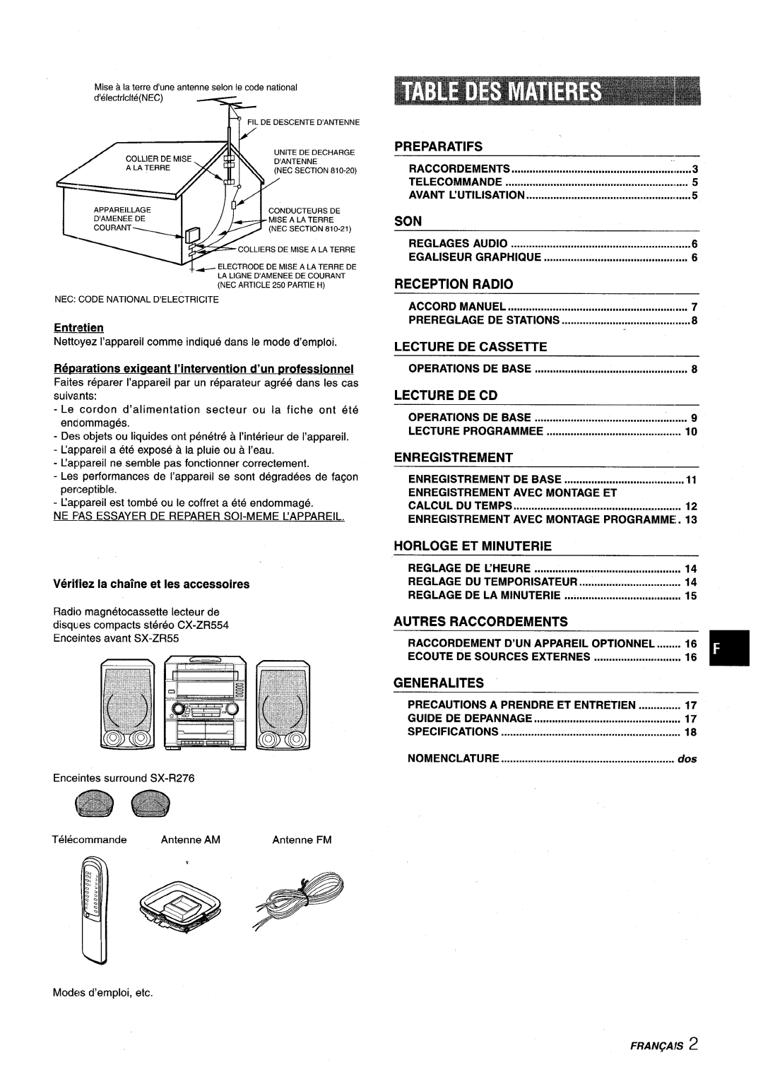 Aiwa XR-M75 manual Preparatifs, Lecture DE Cassette, De Cd, Enregistrement, Horloge ET Minuterie 