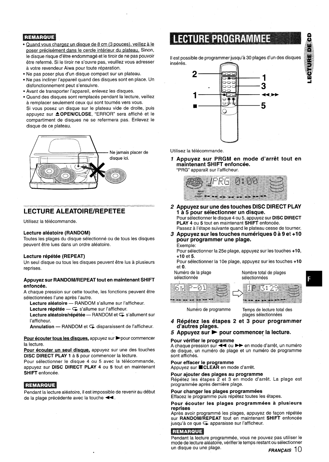 Aiwa XR-M75 manual Lecture ALEATOIRE/REPETEE 