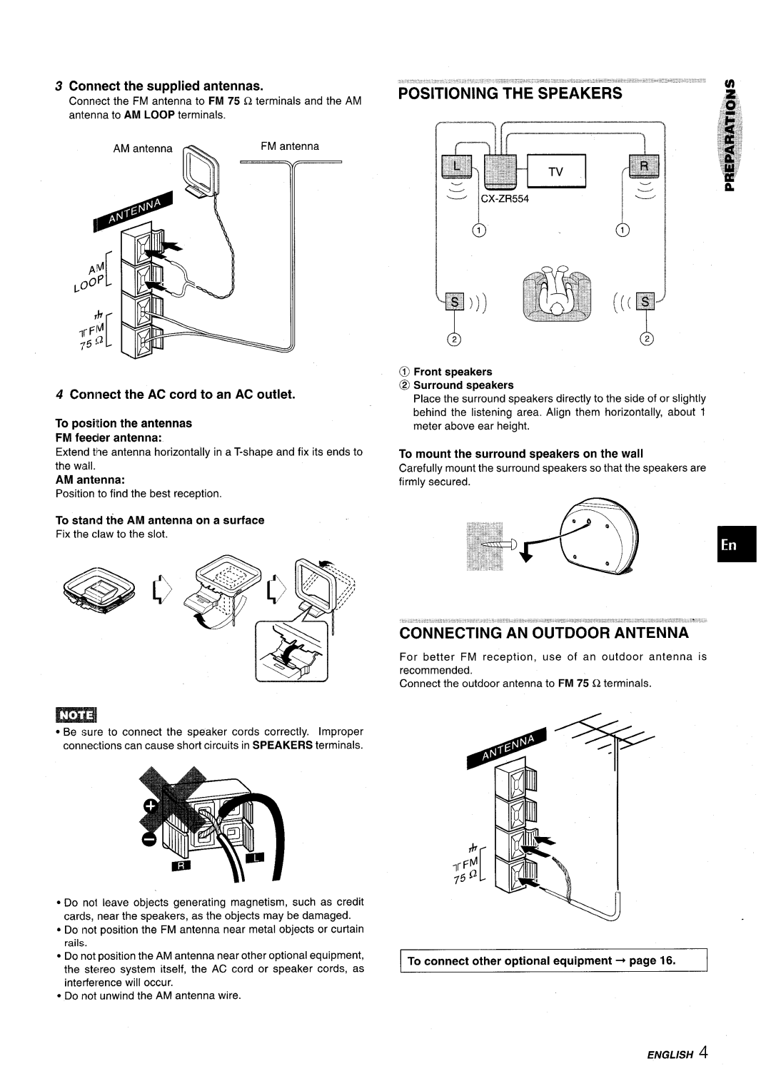 Aiwa XR-M75 manual Ccmnect thesupplied antennas, Connect the AC cord to an AC outlet 