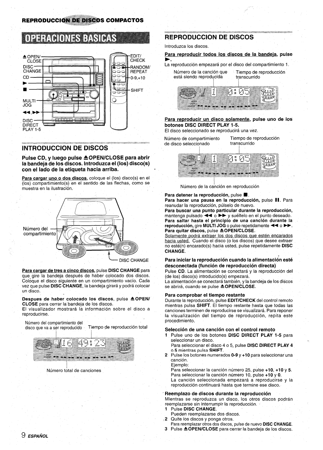 Aiwa XR-M75 manual Para rerxoducir todos Ios discos de la bandeja, pulse b, Para detener la reproduction, pulse W 