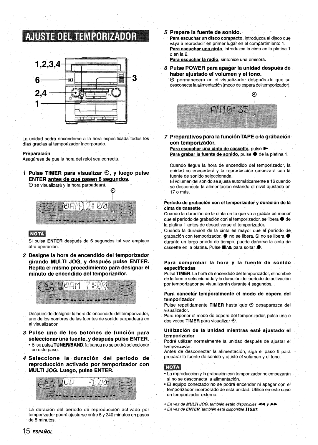 Aiwa XR-M75 manual ’2’3’4-a’, con temporizador, StsepulsaTUNER/BAND,labandanosePodraseleccionar en este paso 