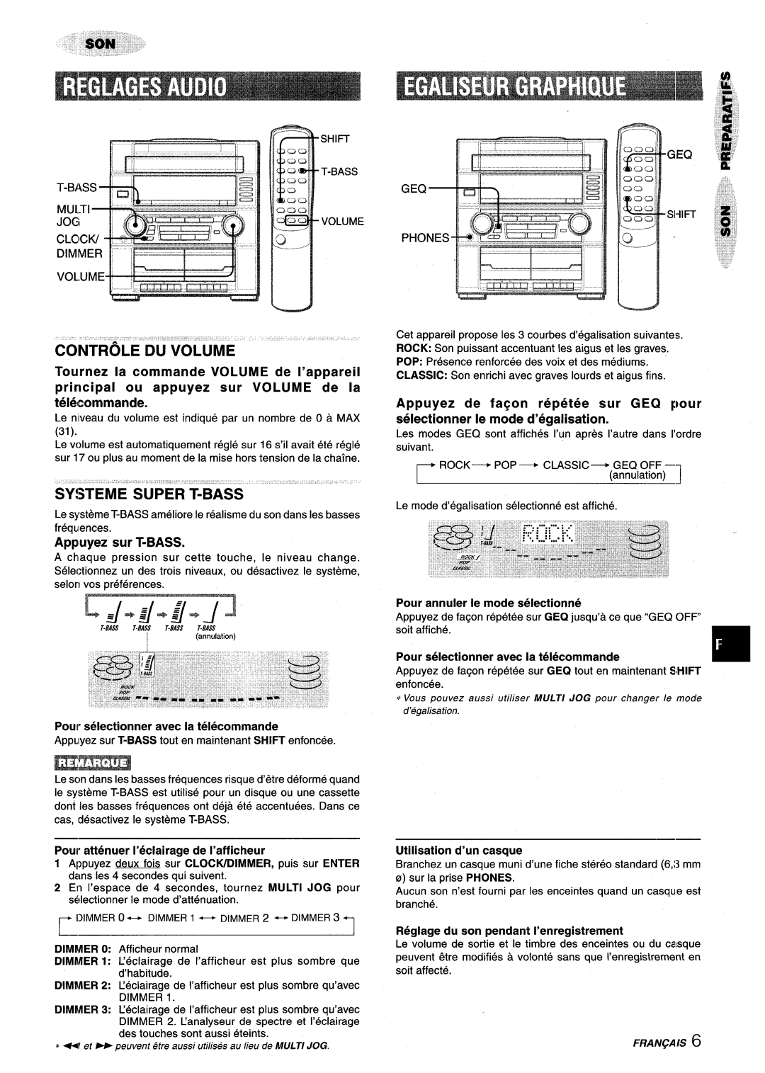 Aiwa XR-M75 Controle Du”Volume, SY!3TEME SUPER T-BASS, ‘LGLzKzJIE&LD, Tournez la commande VOLUME de I’appareil, LJ.&&Js J 