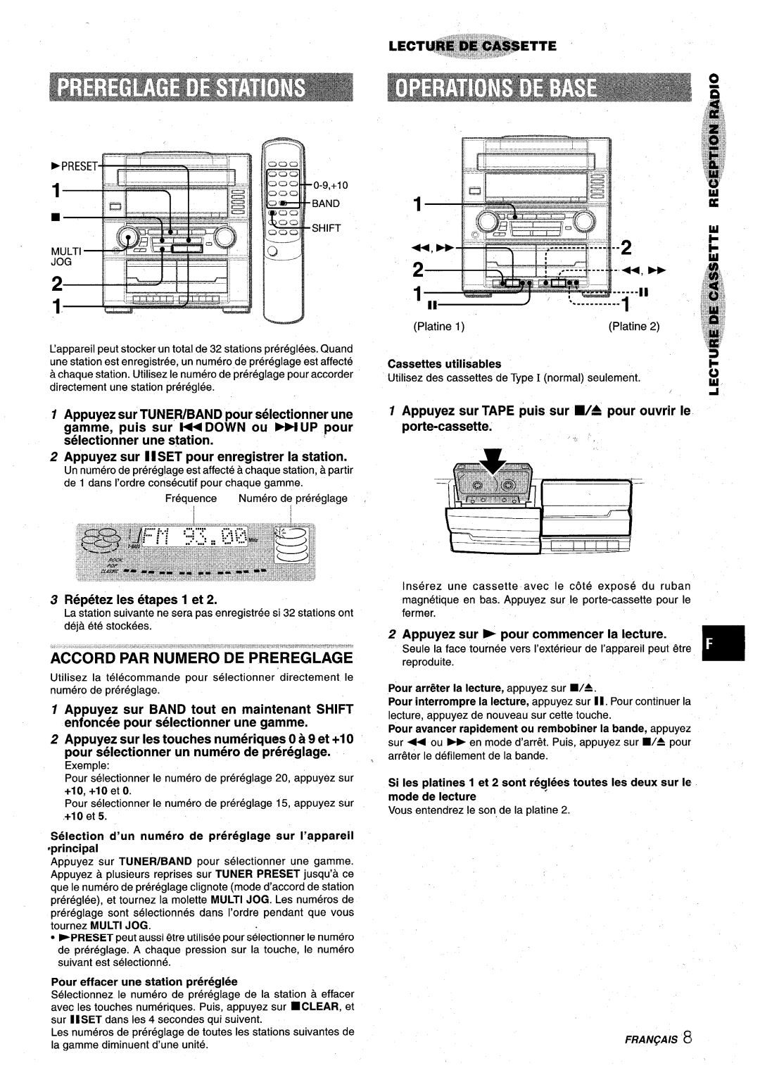 Aiwa XR-M75 manual Accord Par Numero De Prereglage, Appuyez sur 1I SET pour enregistrer la station, Repetez Ies etapes 1 et 